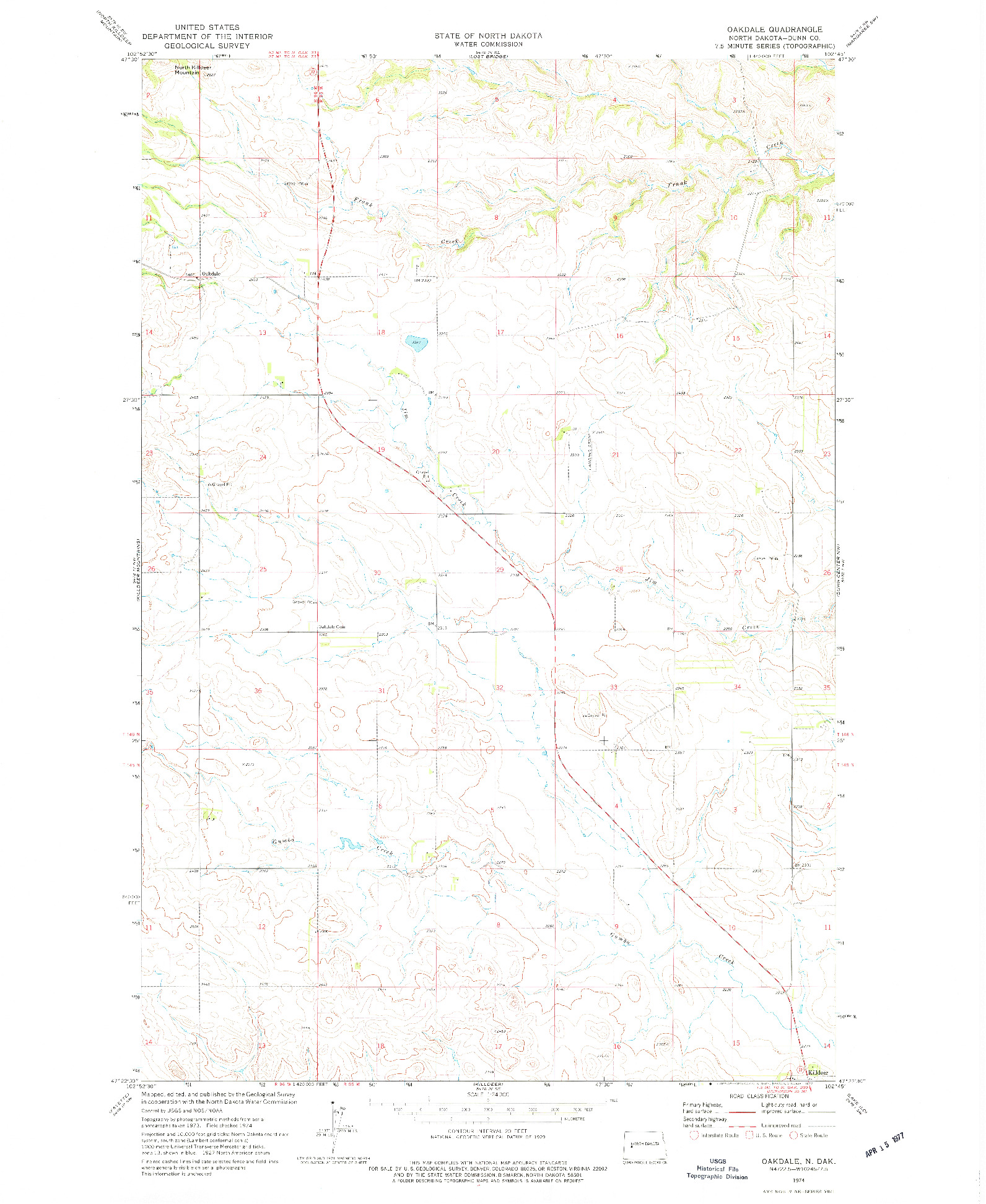 USGS 1:24000-SCALE QUADRANGLE FOR OAKDALE, ND 1974