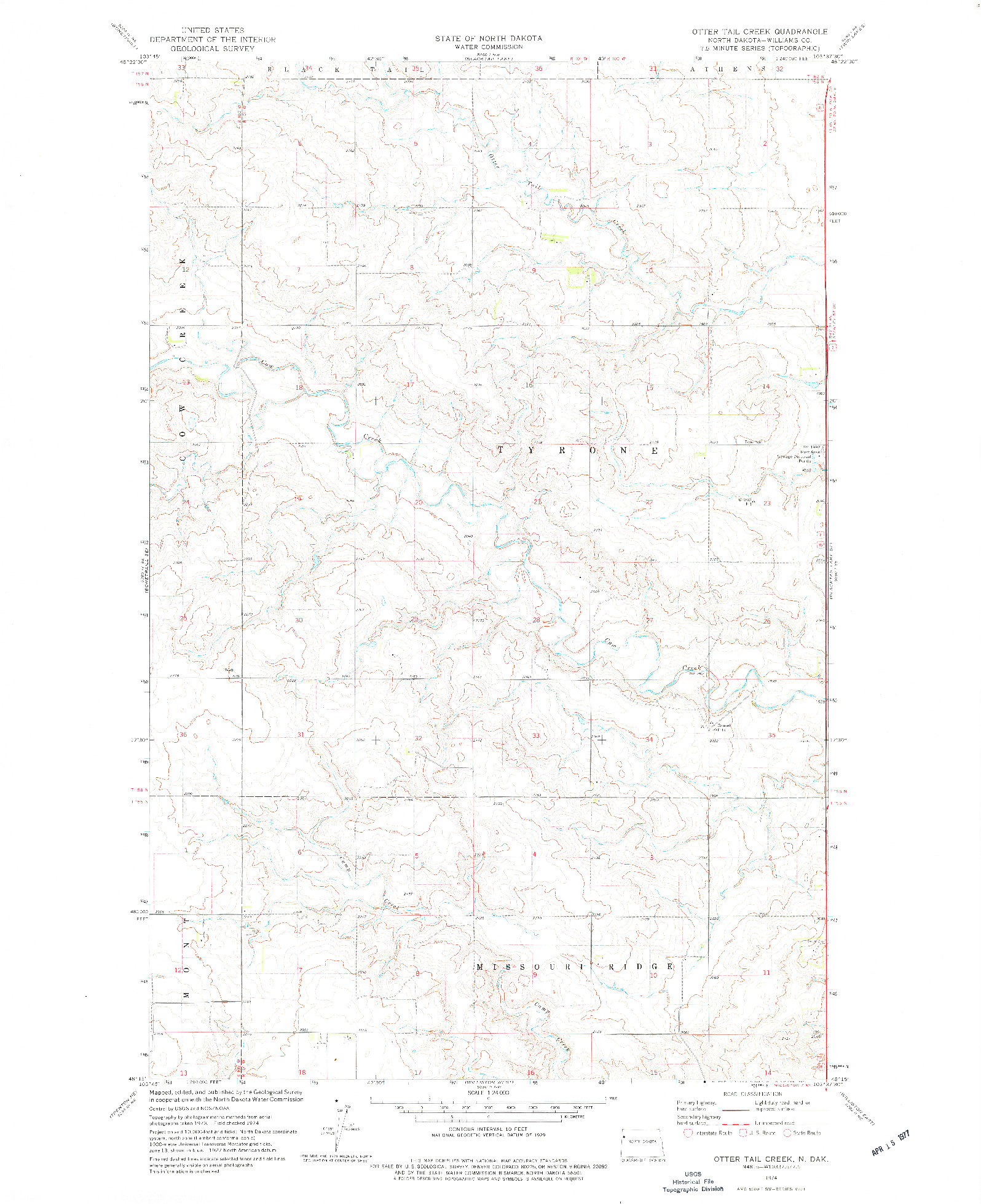 USGS 1:24000-SCALE QUADRANGLE FOR OTTER TAIL CREEK, ND 1974