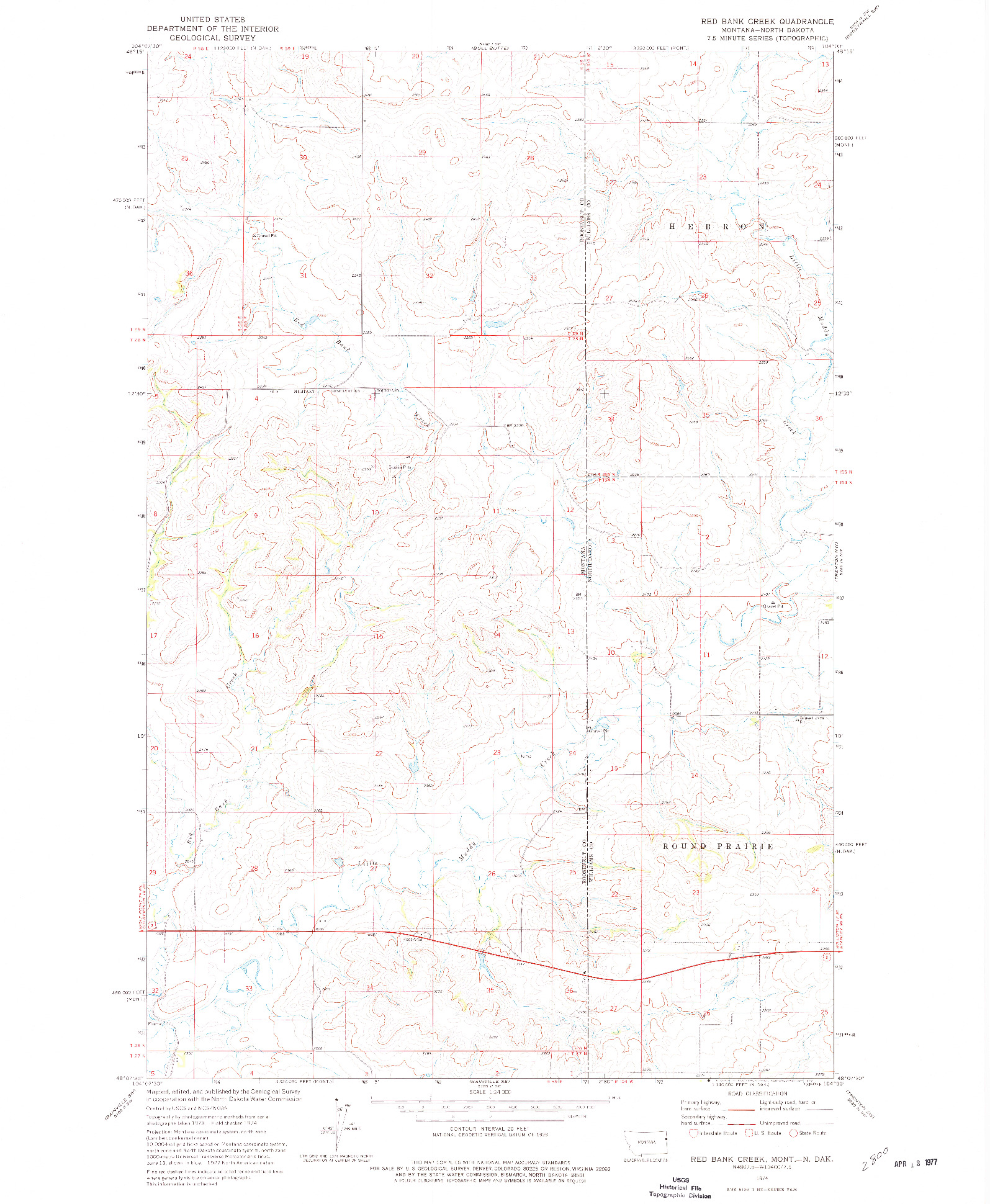 USGS 1:24000-SCALE QUADRANGLE FOR RED BANK CREEK, ND 1974