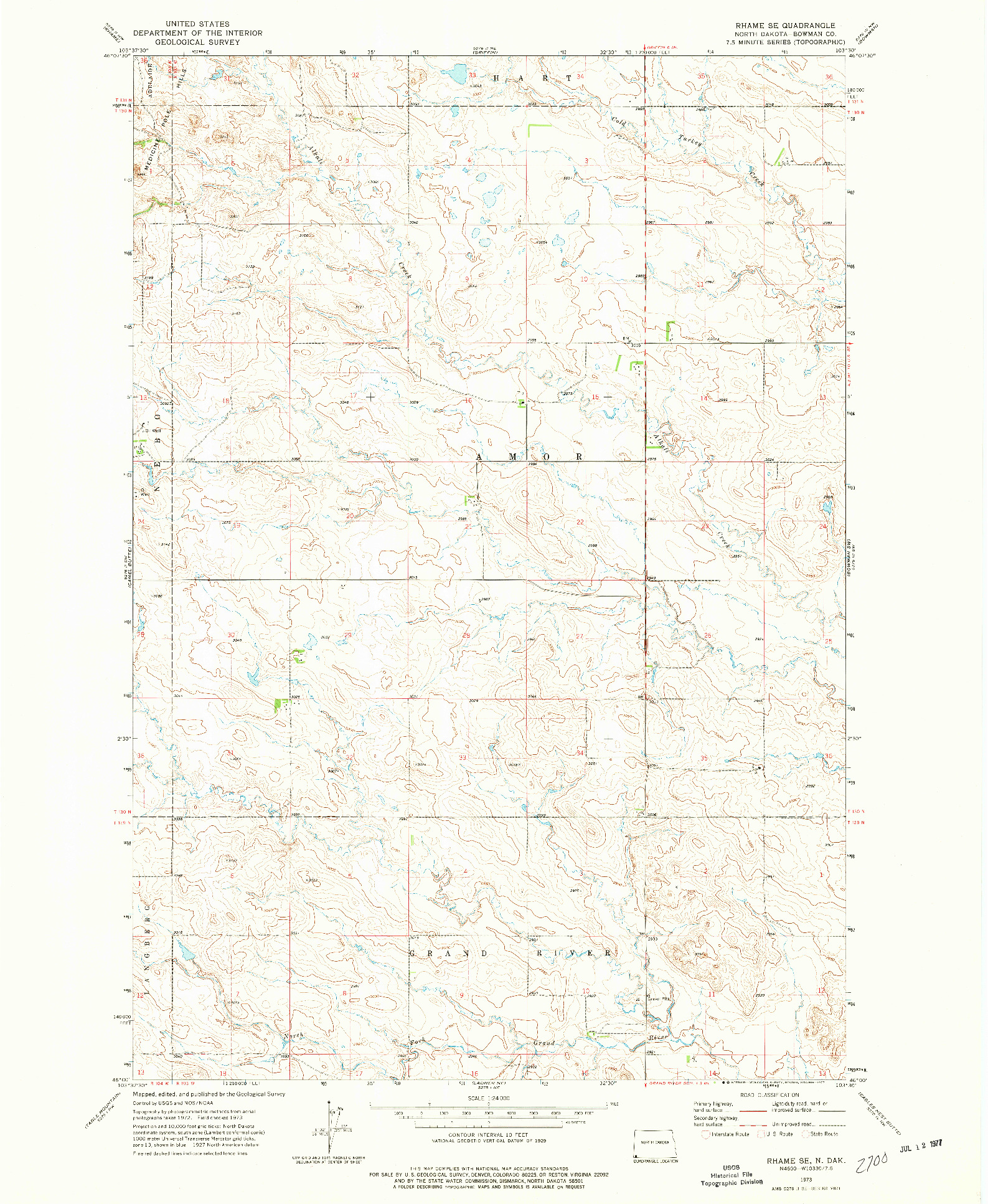 USGS 1:24000-SCALE QUADRANGLE FOR RHAME SE, ND 1973