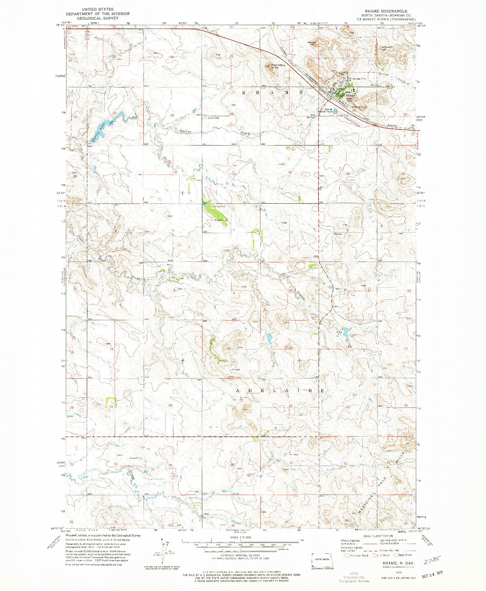 USGS 1:24000-SCALE QUADRANGLE FOR RHAME, ND 1973