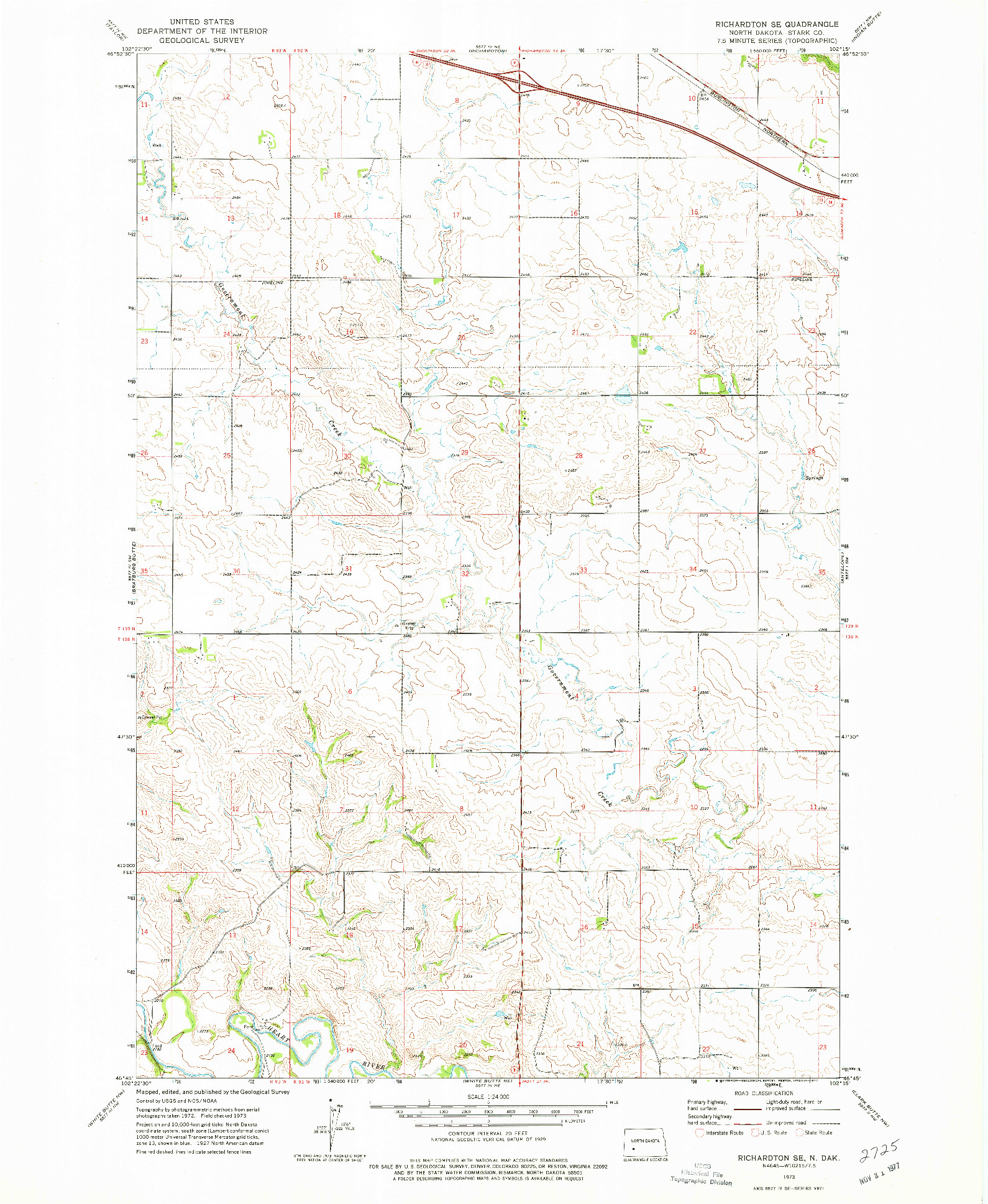 USGS 1:24000-SCALE QUADRANGLE FOR RICHARDTON SE, ND 1973