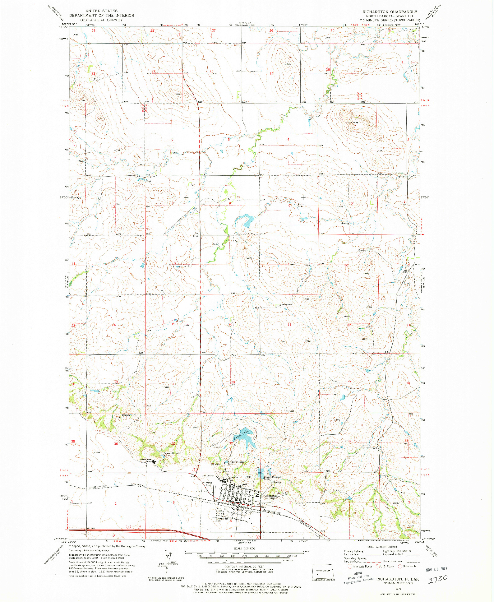 USGS 1:24000-SCALE QUADRANGLE FOR RICHARDTON, ND 1973