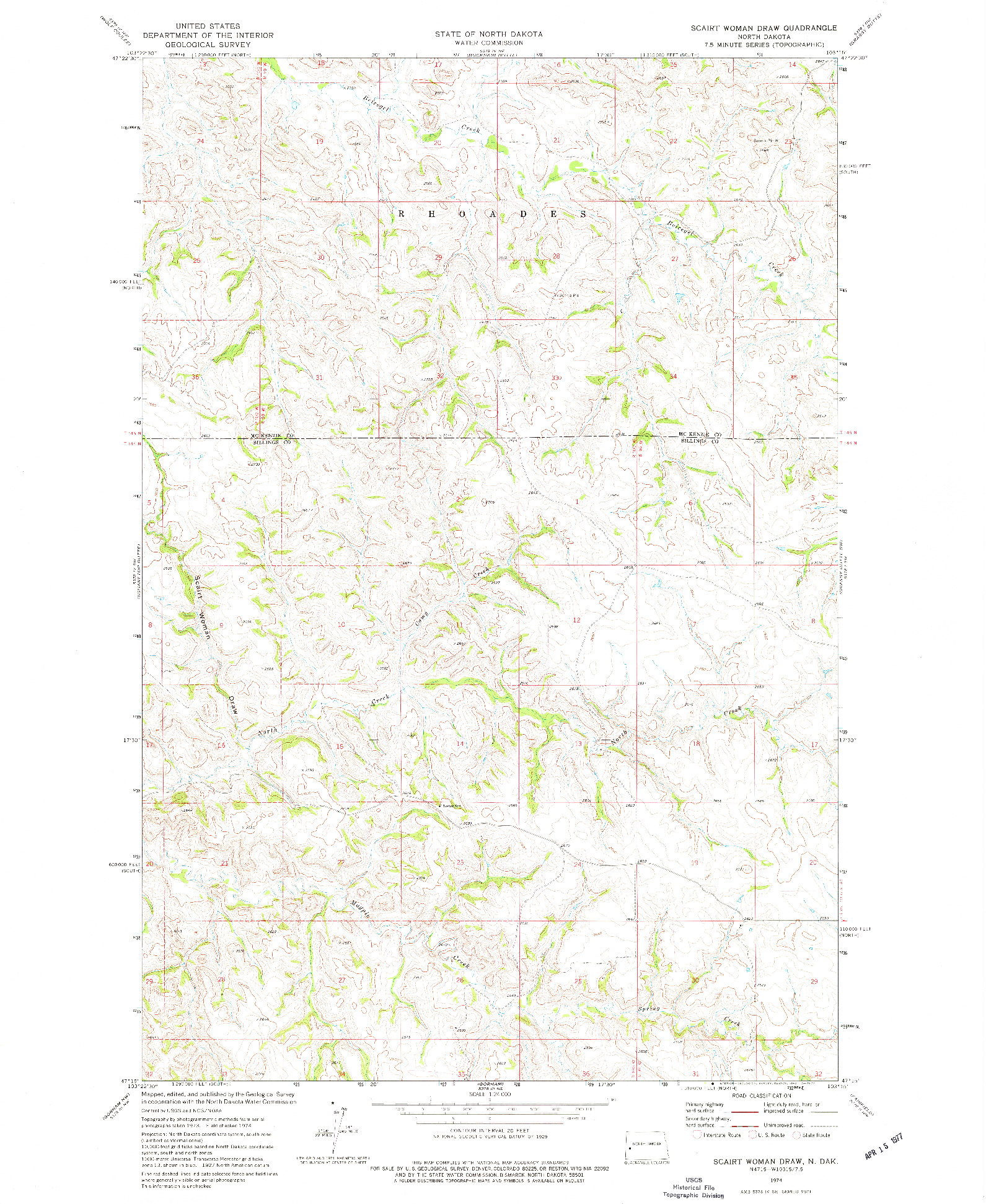 USGS 1:24000-SCALE QUADRANGLE FOR SCAIRT WOMAN DRAW, ND 1974