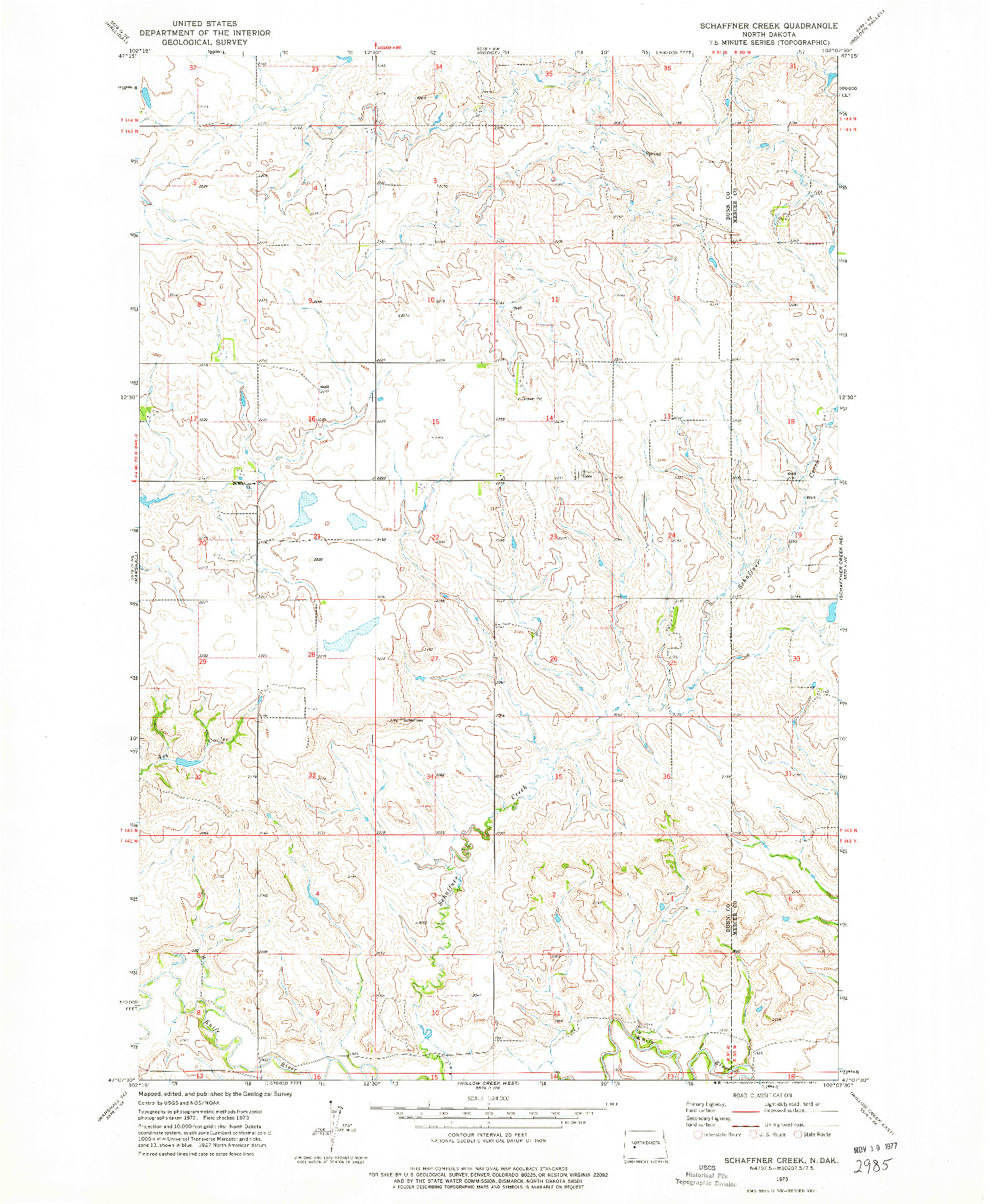 USGS 1:24000-SCALE QUADRANGLE FOR SCHAFFNER CREEK, ND 1973