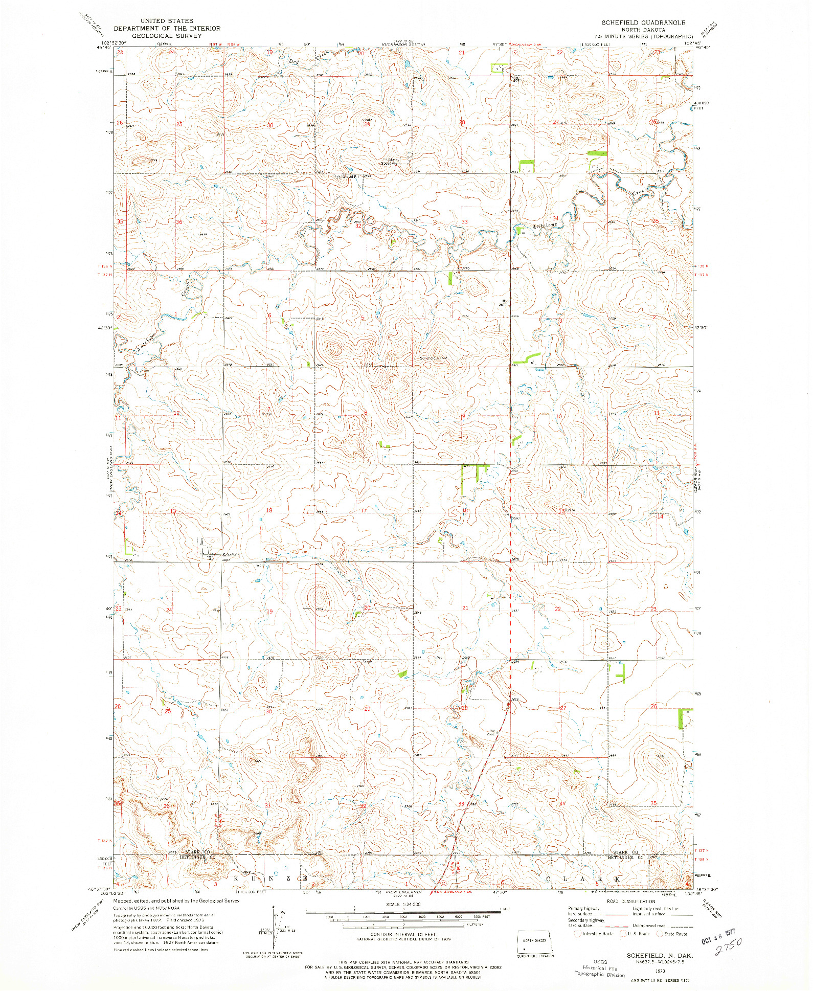 USGS 1:24000-SCALE QUADRANGLE FOR SCHEFIELD, ND 1973