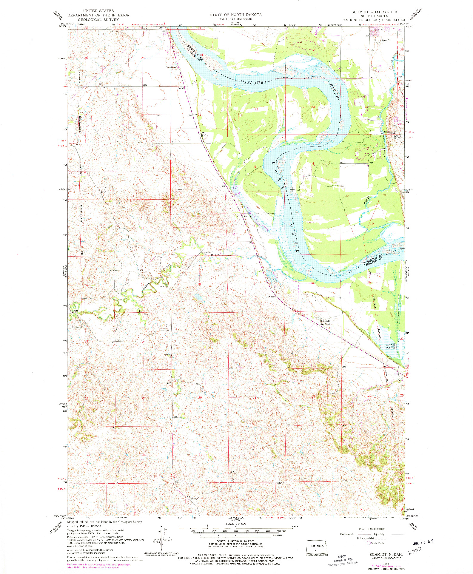 USGS 1:24000-SCALE QUADRANGLE FOR SCHMIDT, ND 1962