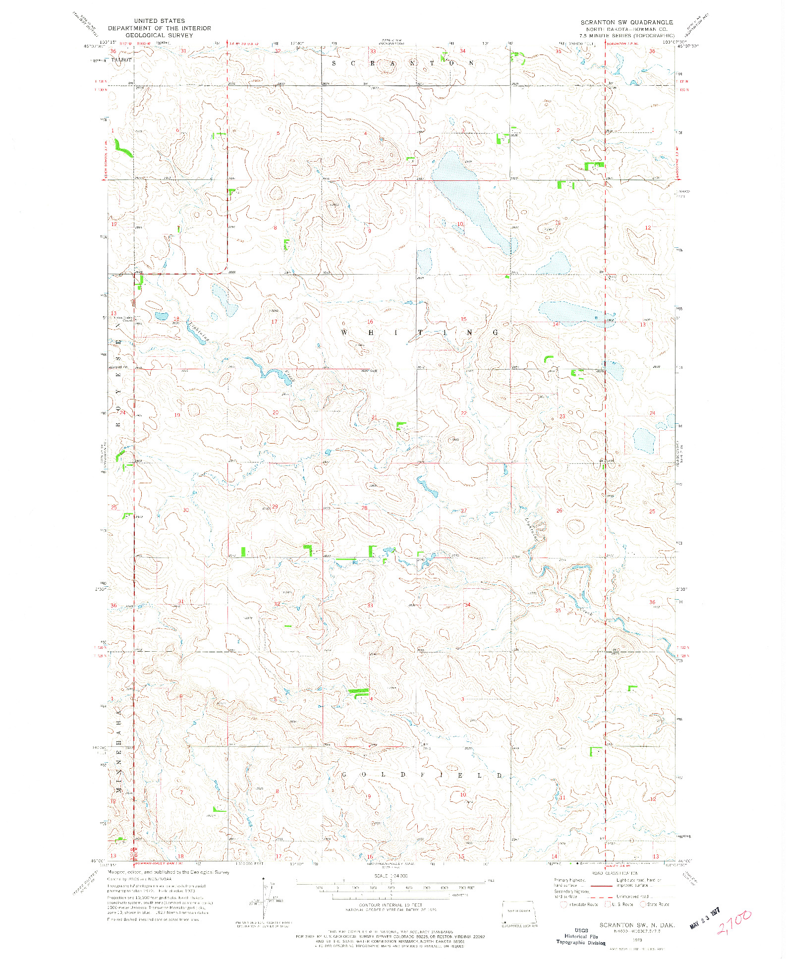 USGS 1:24000-SCALE QUADRANGLE FOR SCRANTON SW, ND 1973