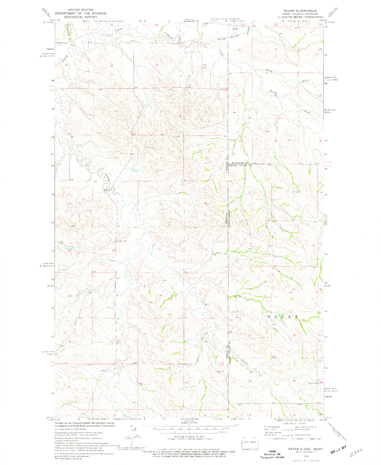 USGS 1:24000-SCALE QUADRANGLE FOR SKAAR, ND 1974