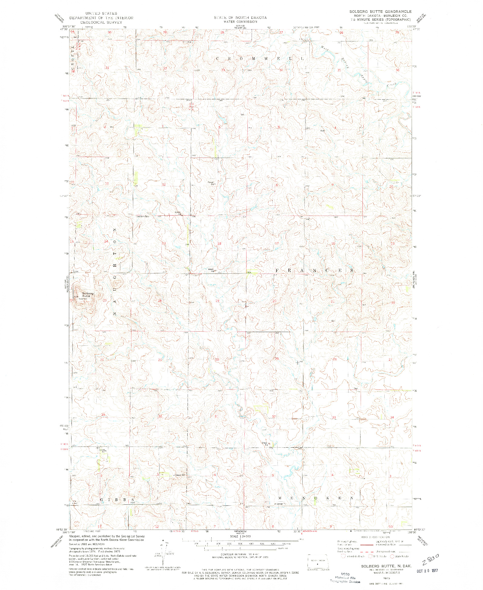 USGS 1:24000-SCALE QUADRANGLE FOR SOLBERG BUTTE, ND 1975