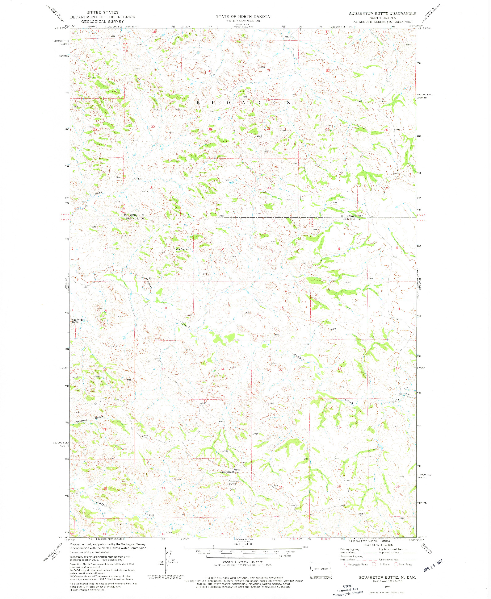 USGS 1:24000-SCALE QUADRANGLE FOR SQUARETOP BUTTE, ND 1974