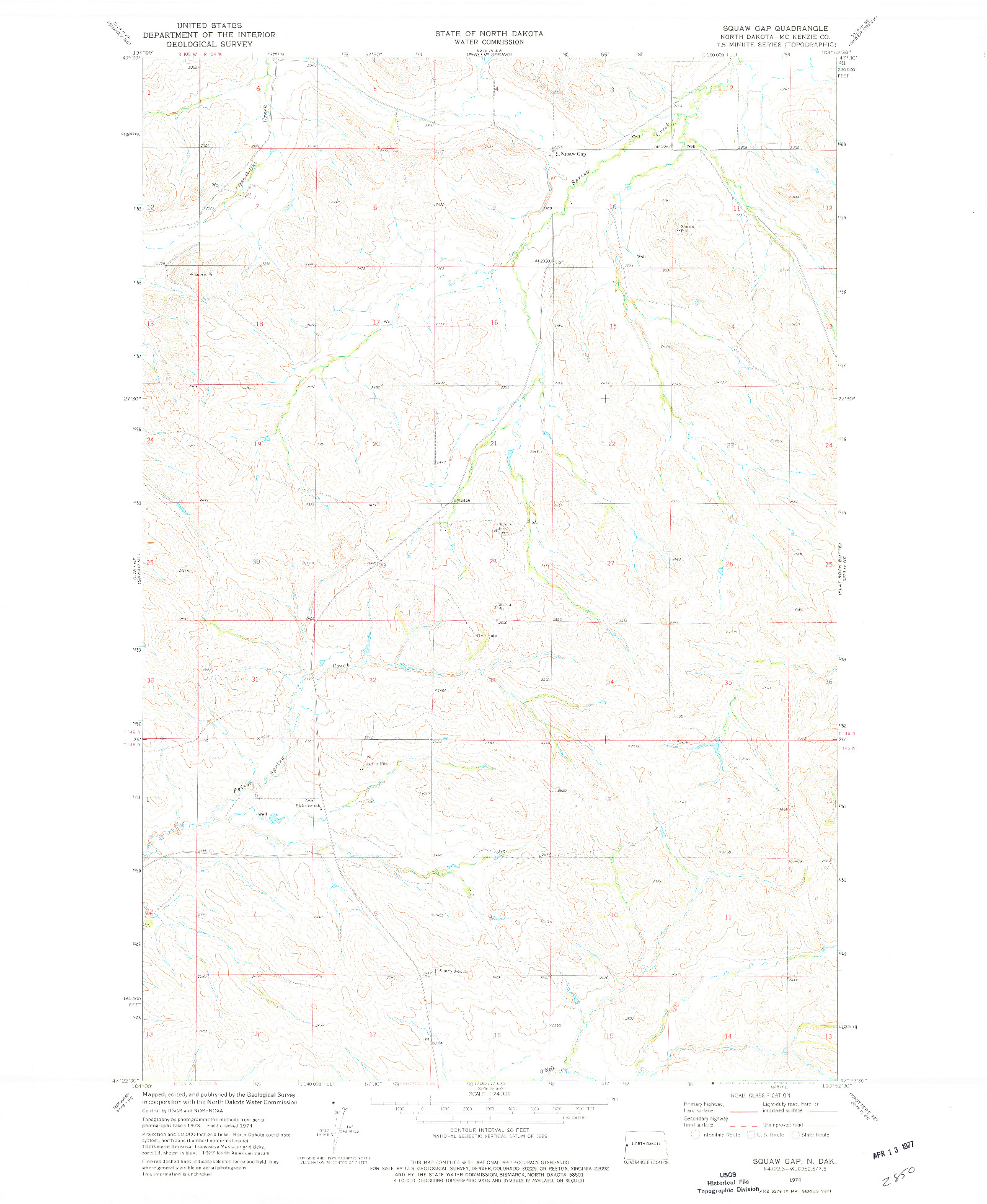 USGS 1:24000-SCALE QUADRANGLE FOR SQUAW GAP, ND 1974