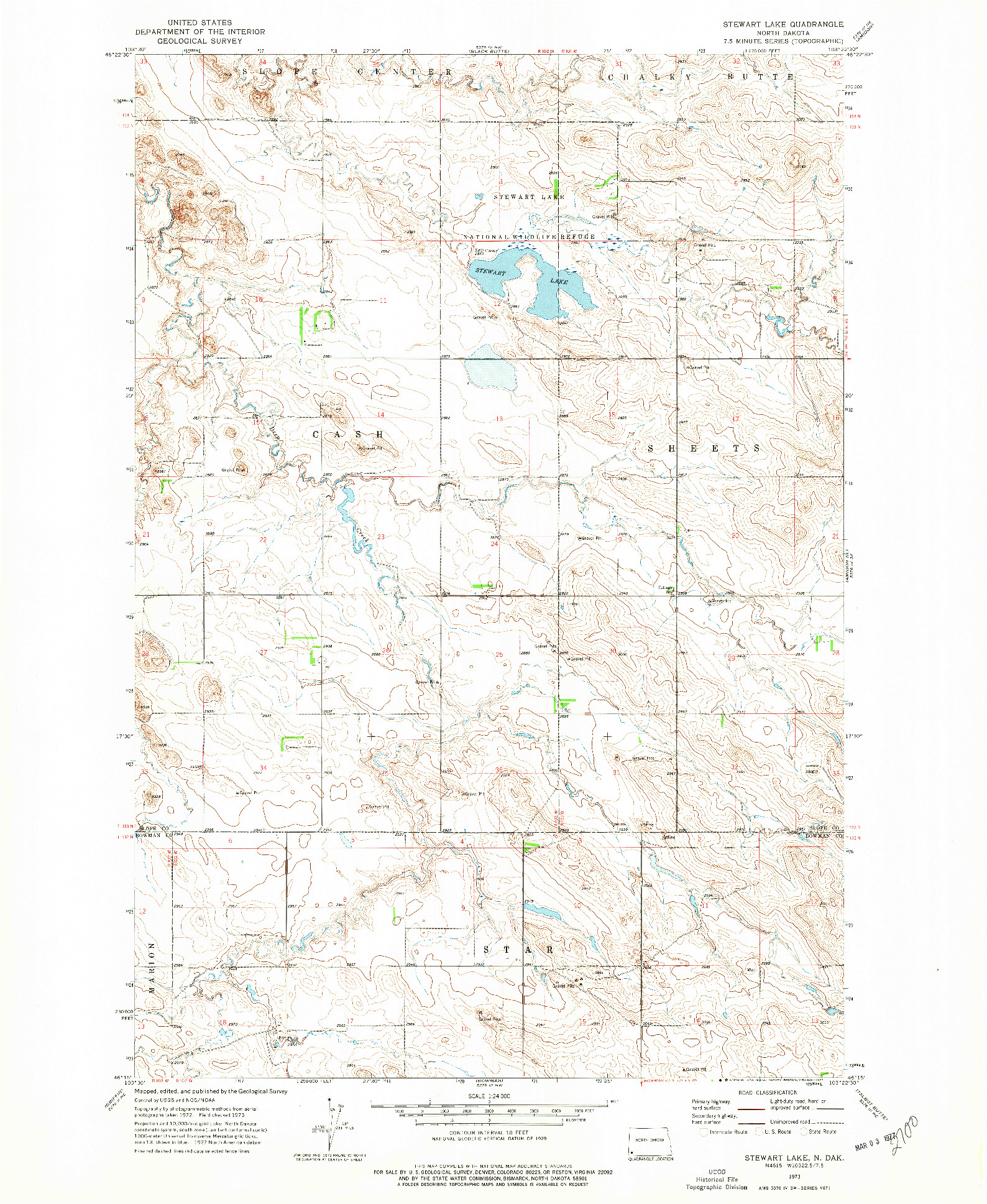 USGS 1:24000-SCALE QUADRANGLE FOR STEWART LAKE, ND 1973