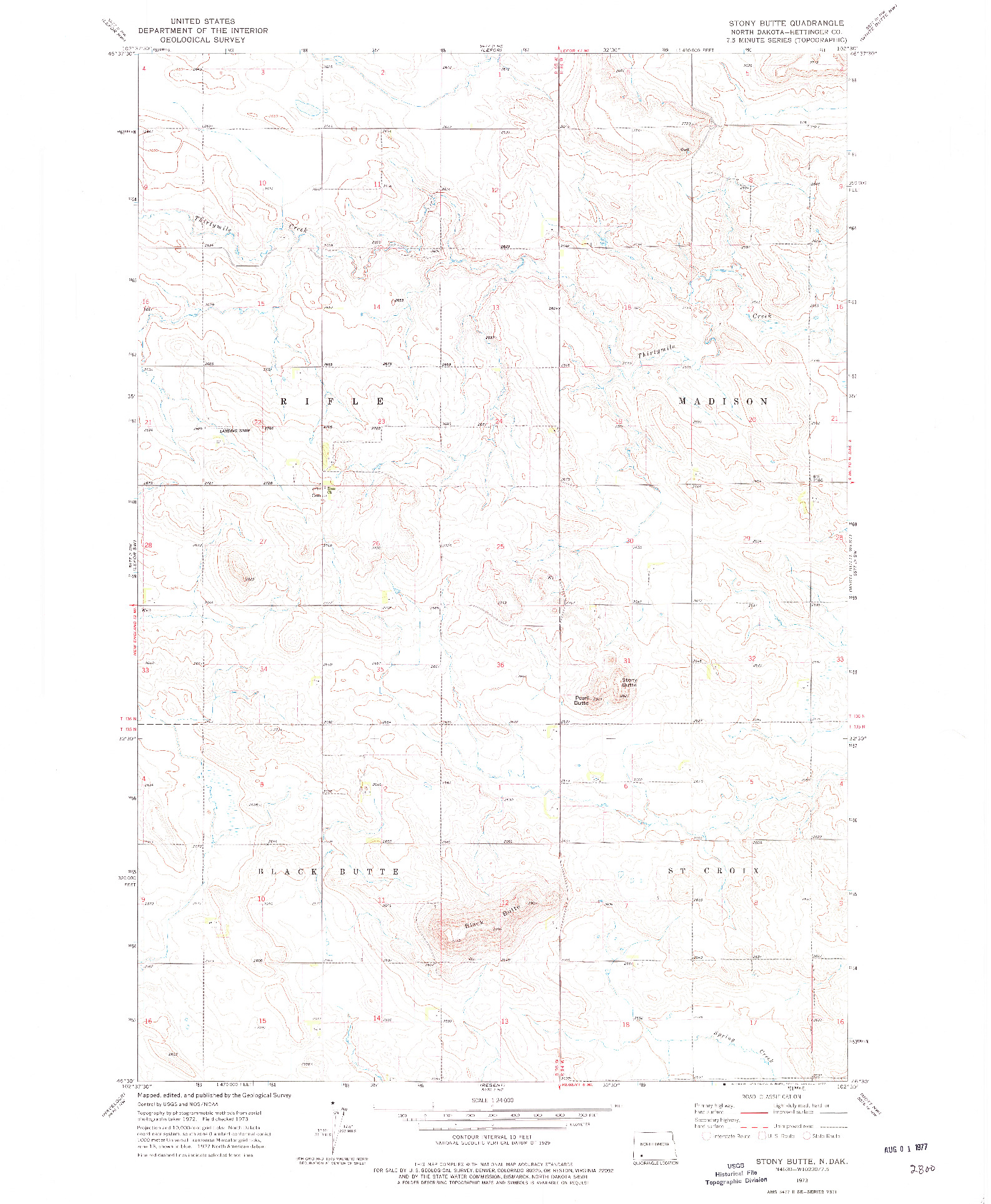 USGS 1:24000-SCALE QUADRANGLE FOR STONY BUTTE, ND 1973