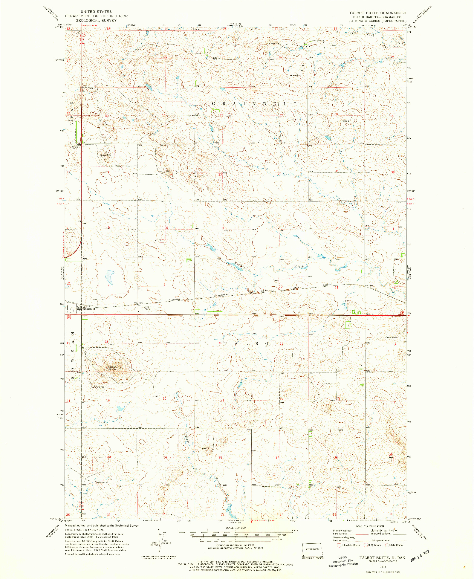 USGS 1:24000-SCALE QUADRANGLE FOR TALBOT BUTTE, ND 1973