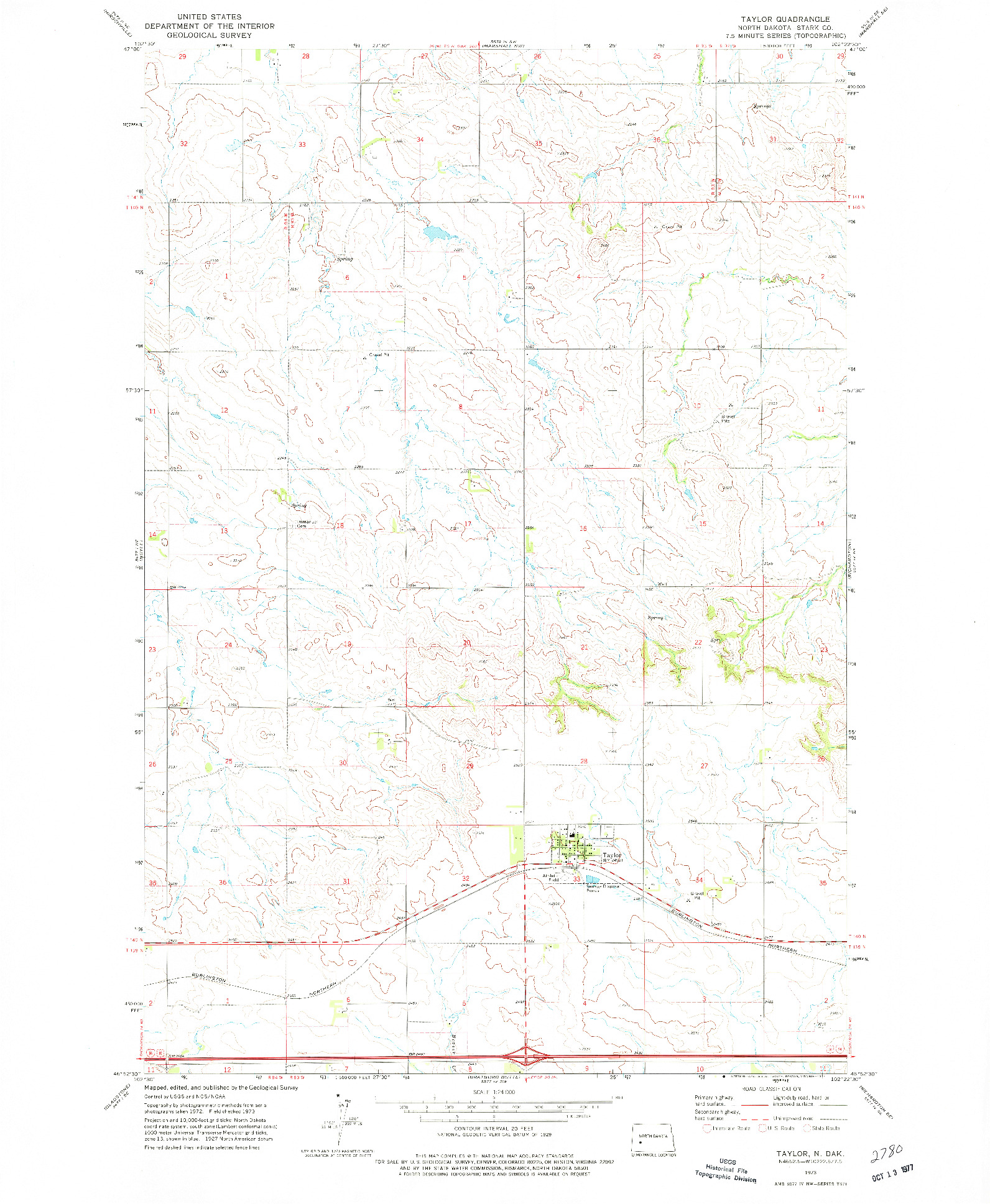 USGS 1:24000-SCALE QUADRANGLE FOR TAYLOR, ND 1973