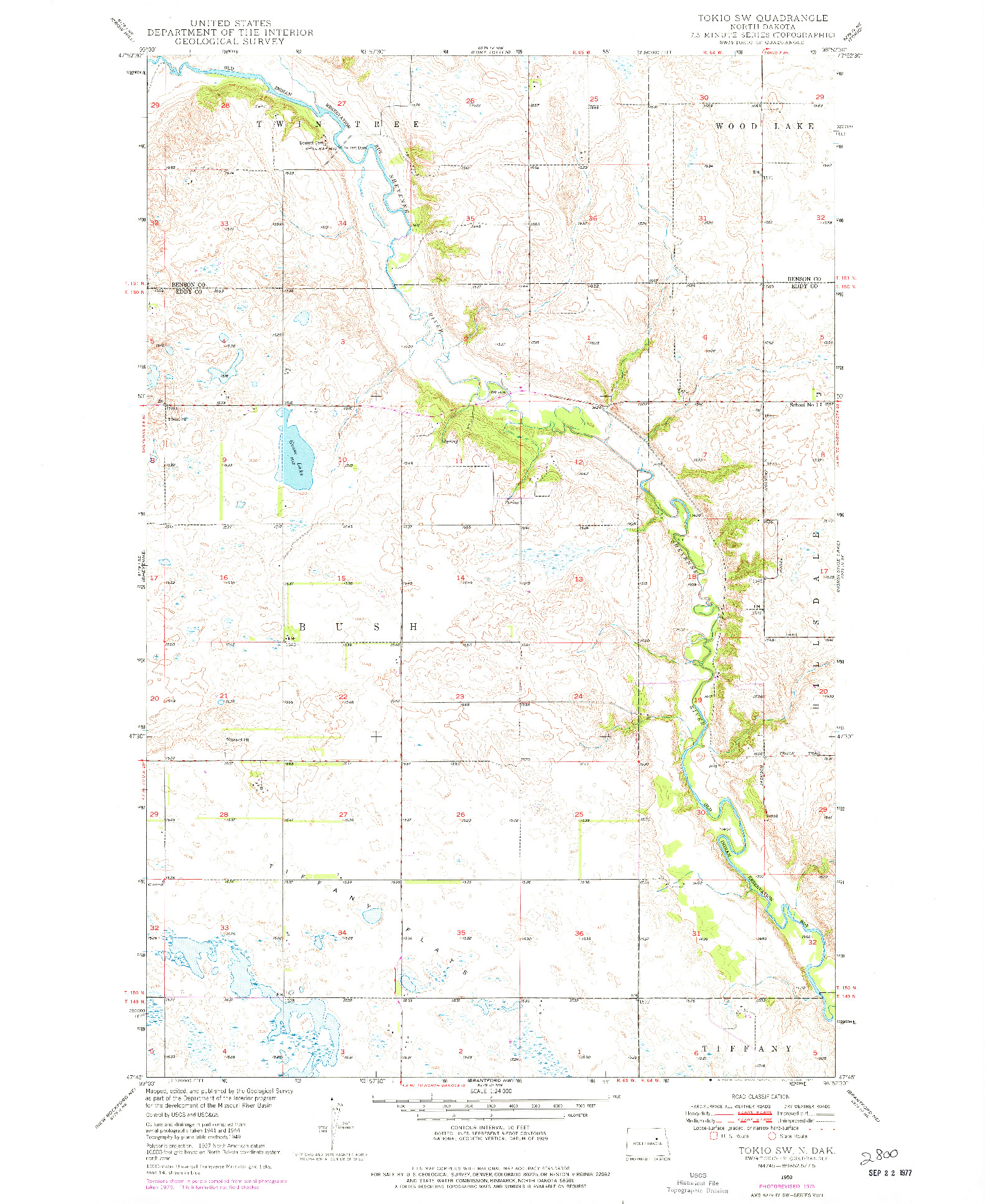 USGS 1:24000-SCALE QUADRANGLE FOR TOKIO SW, ND 1975