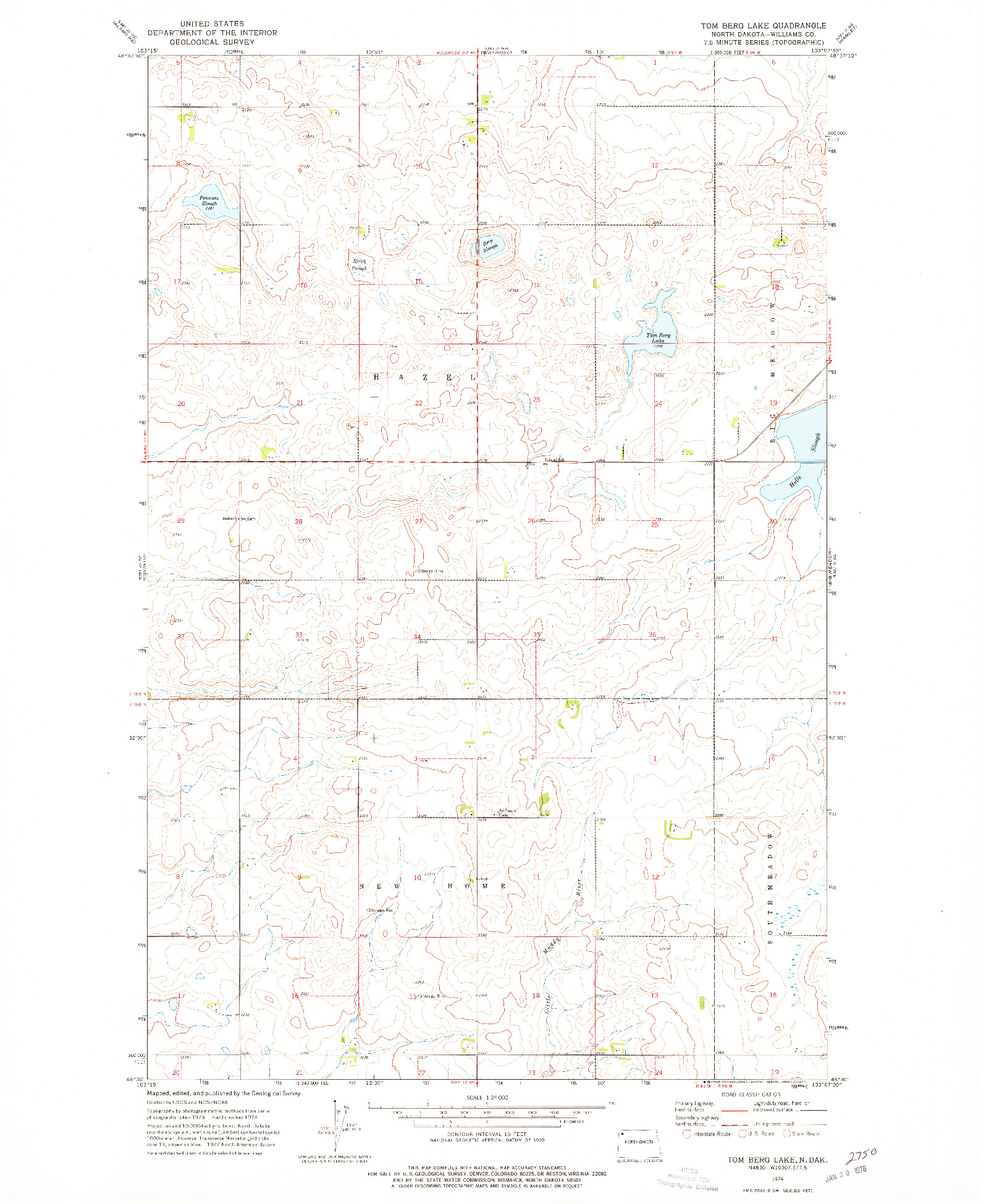 USGS 1:24000-SCALE QUADRANGLE FOR TOM BERG LAKE, ND 1974