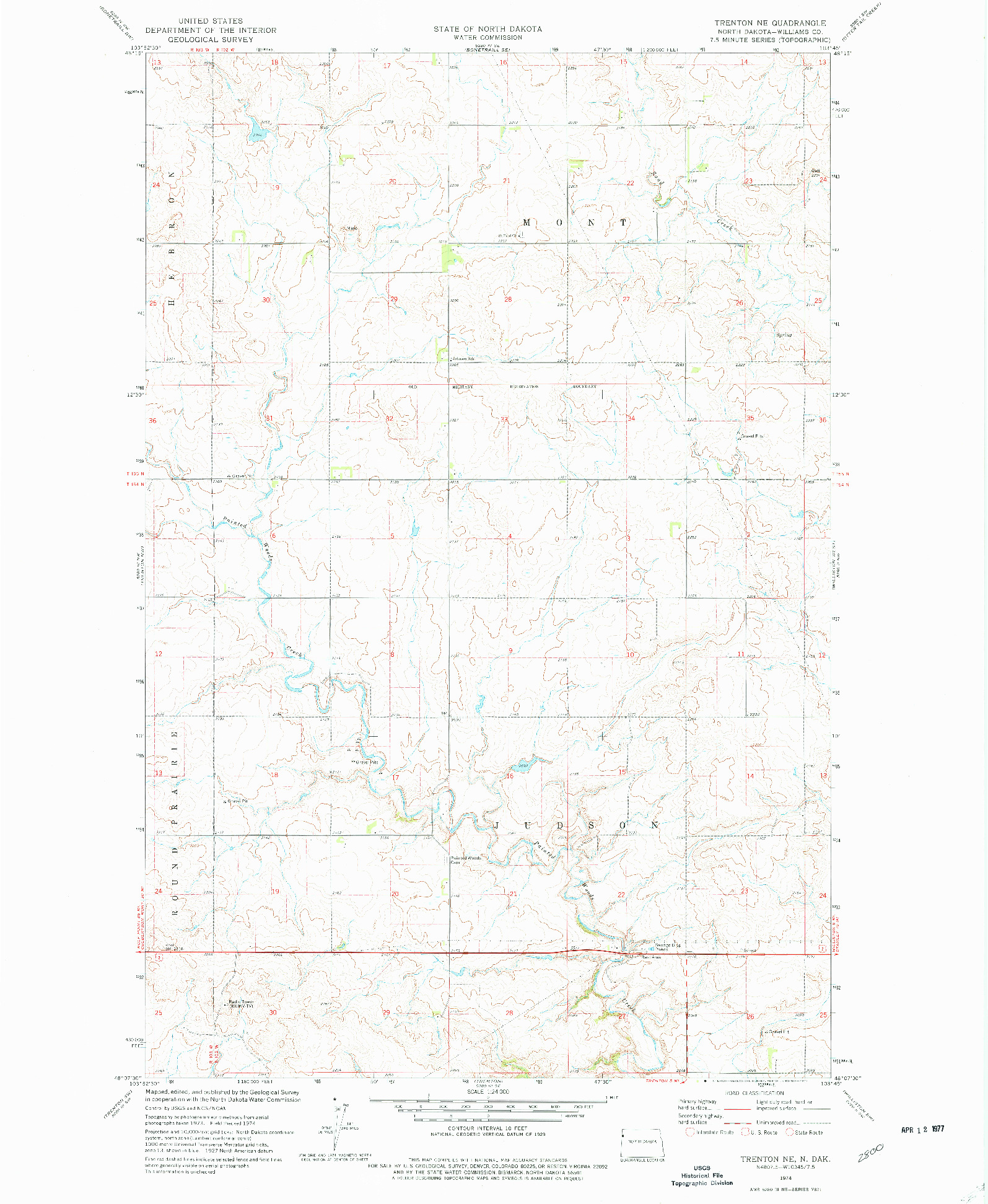USGS 1:24000-SCALE QUADRANGLE FOR TRENTON NE, ND 1974