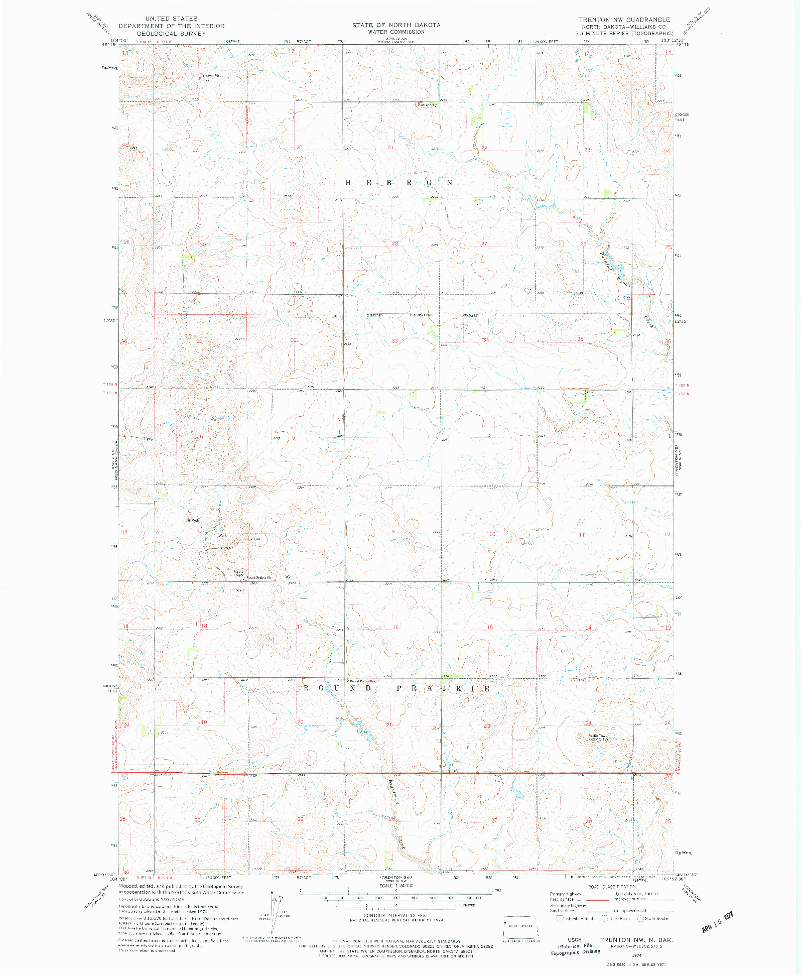 USGS 1:24000-SCALE QUADRANGLE FOR TRENTON NW, ND 1974