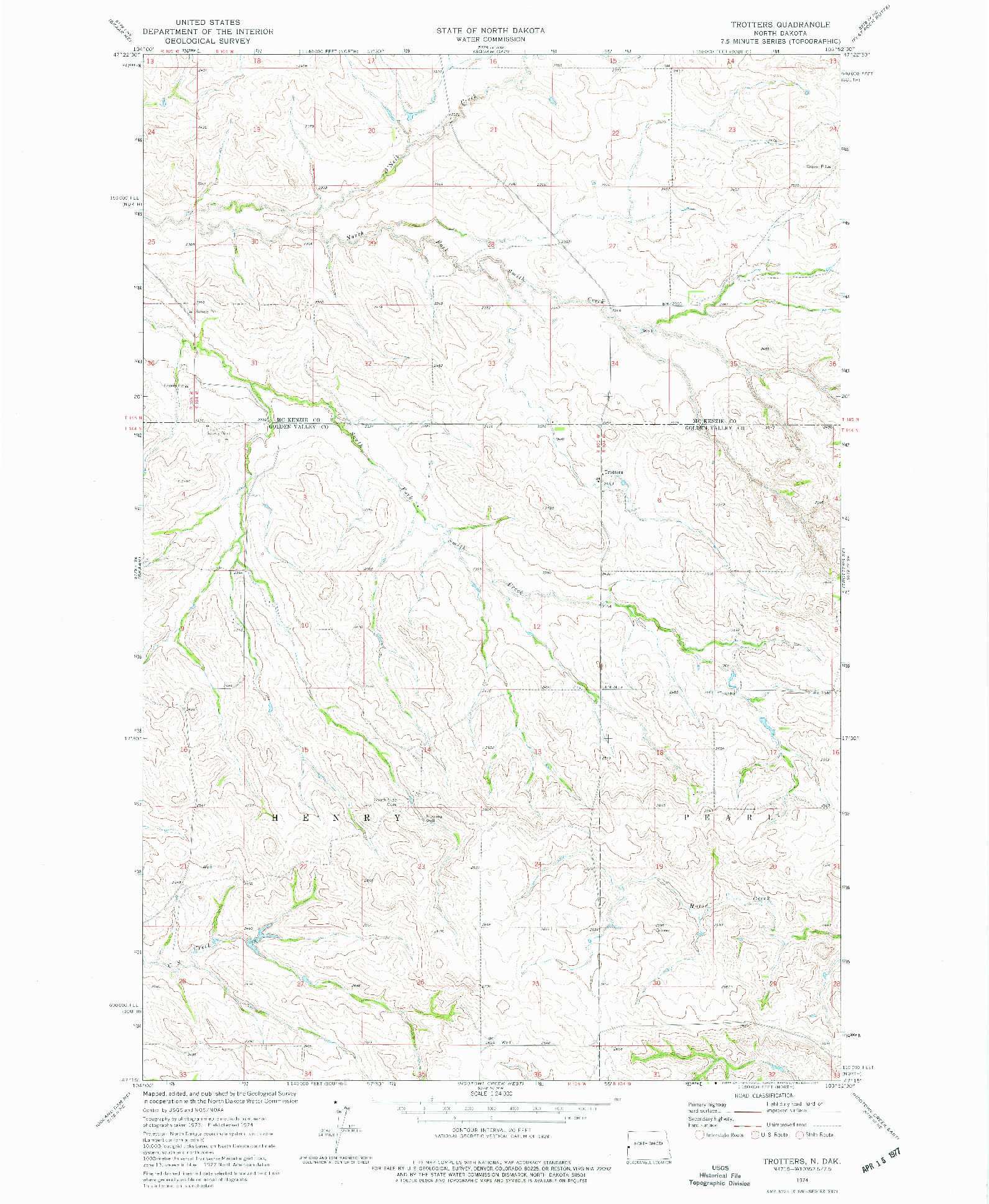 USGS 1:24000-SCALE QUADRANGLE FOR TROTTERS, ND 1974
