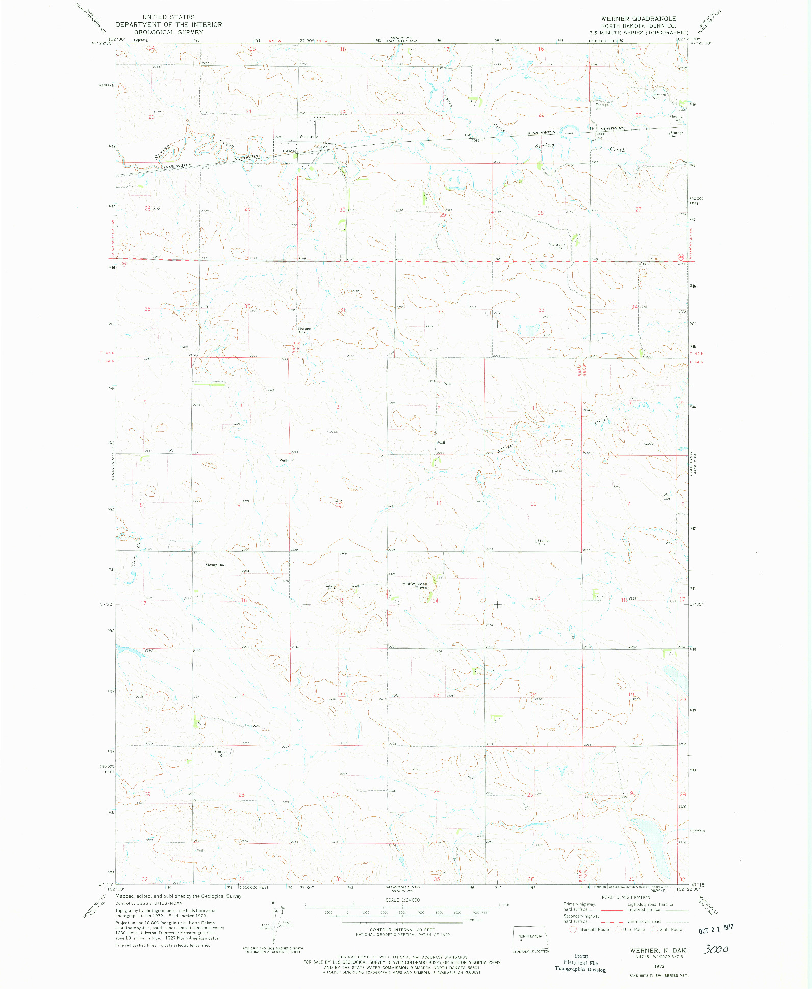USGS 1:24000-SCALE QUADRANGLE FOR WERNER, ND 1973