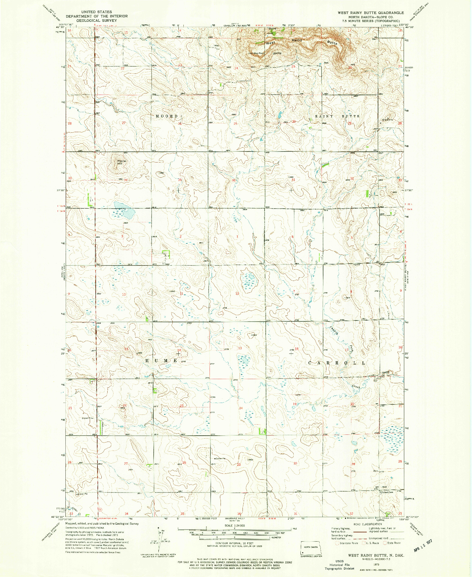 USGS 1:24000-SCALE QUADRANGLE FOR WEST RAINY BUTTE, ND 1973