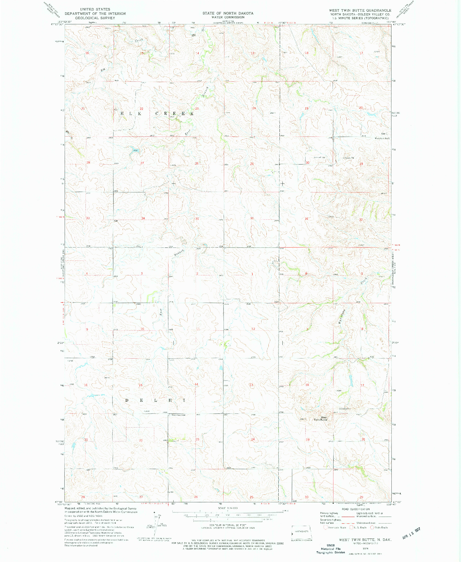 USGS 1:24000-SCALE QUADRANGLE FOR WEST TWIN BUTTE, ND 1974