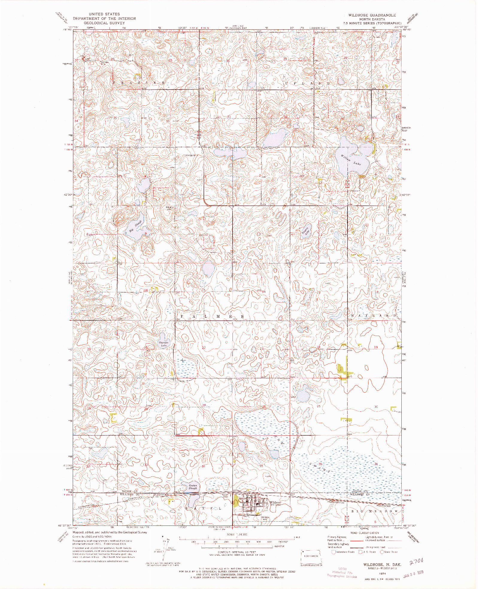 USGS 1:24000-SCALE QUADRANGLE FOR WILDROSE, ND 1974