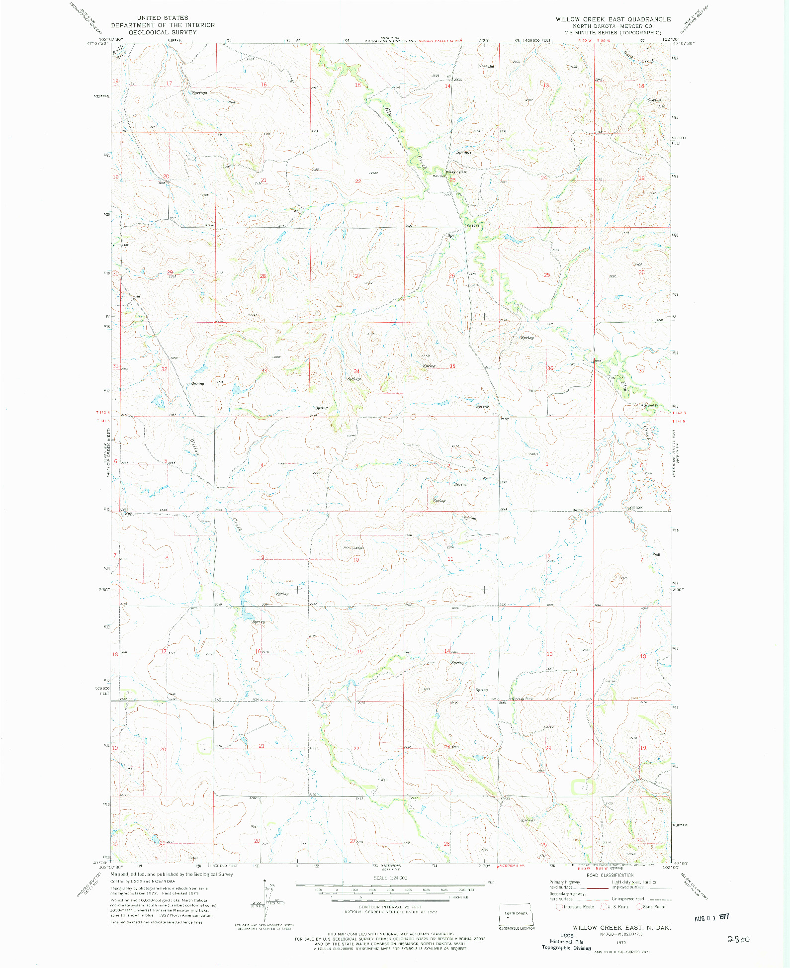 USGS 1:24000-SCALE QUADRANGLE FOR WILLOW CREEK EAST, ND 1973