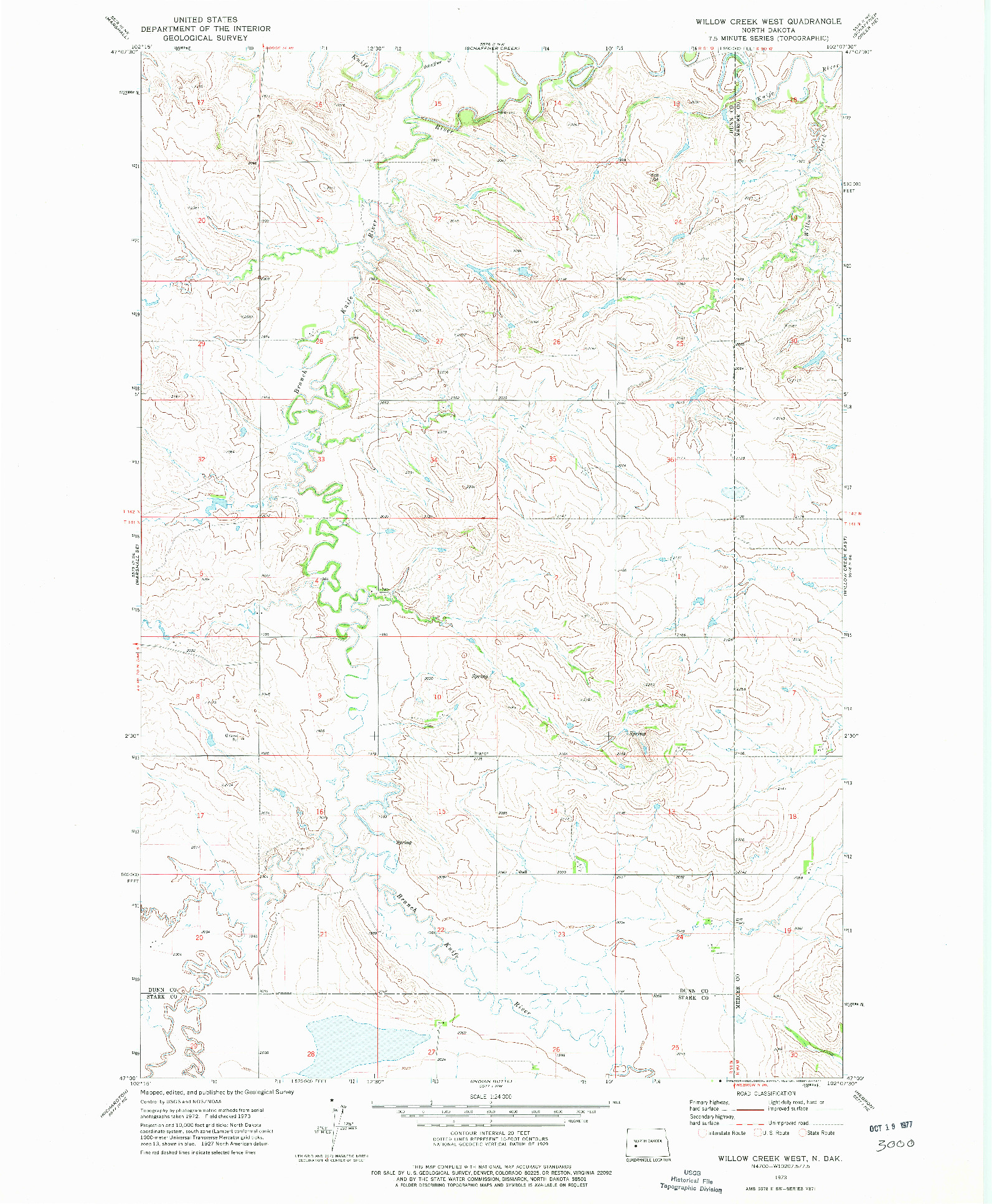 USGS 1:24000-SCALE QUADRANGLE FOR WILLOW CREEK WEST, ND 1973