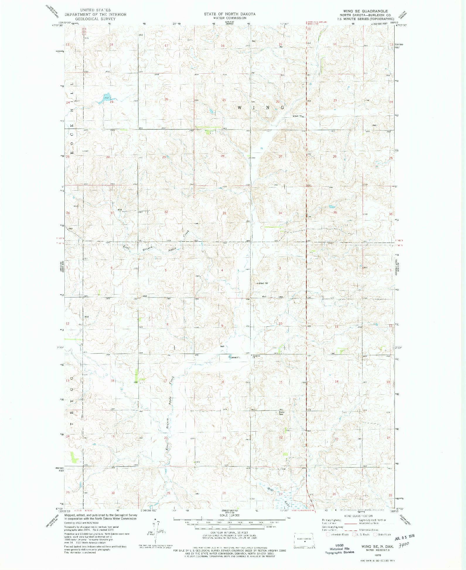 USGS 1:24000-SCALE QUADRANGLE FOR WING SE, ND 1975
