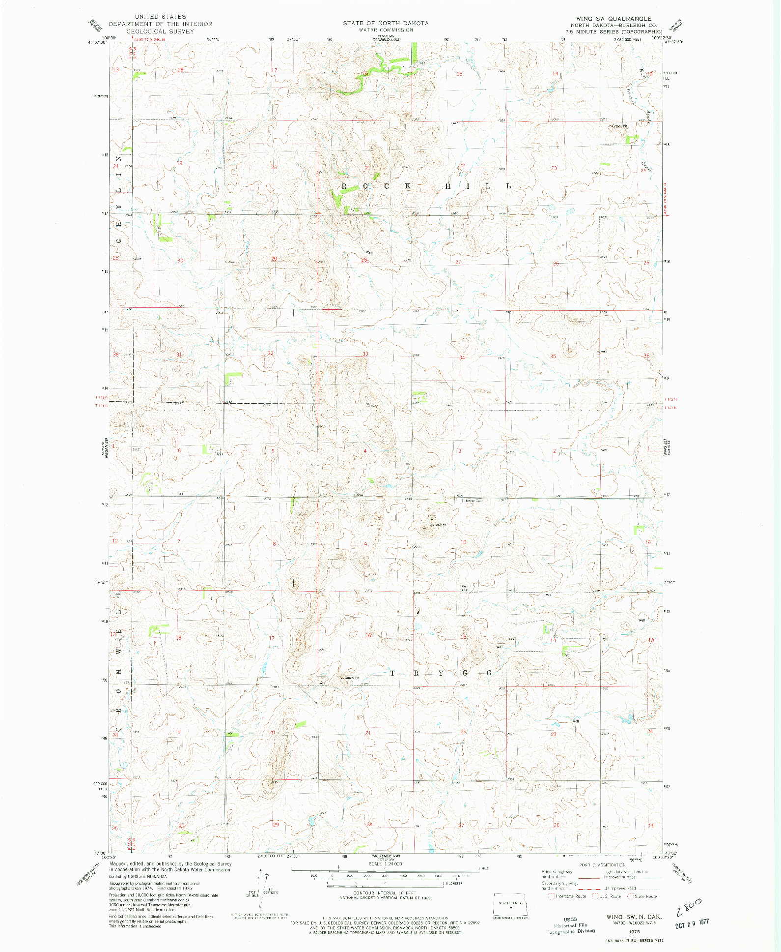 USGS 1:24000-SCALE QUADRANGLE FOR WING SW, ND 1975