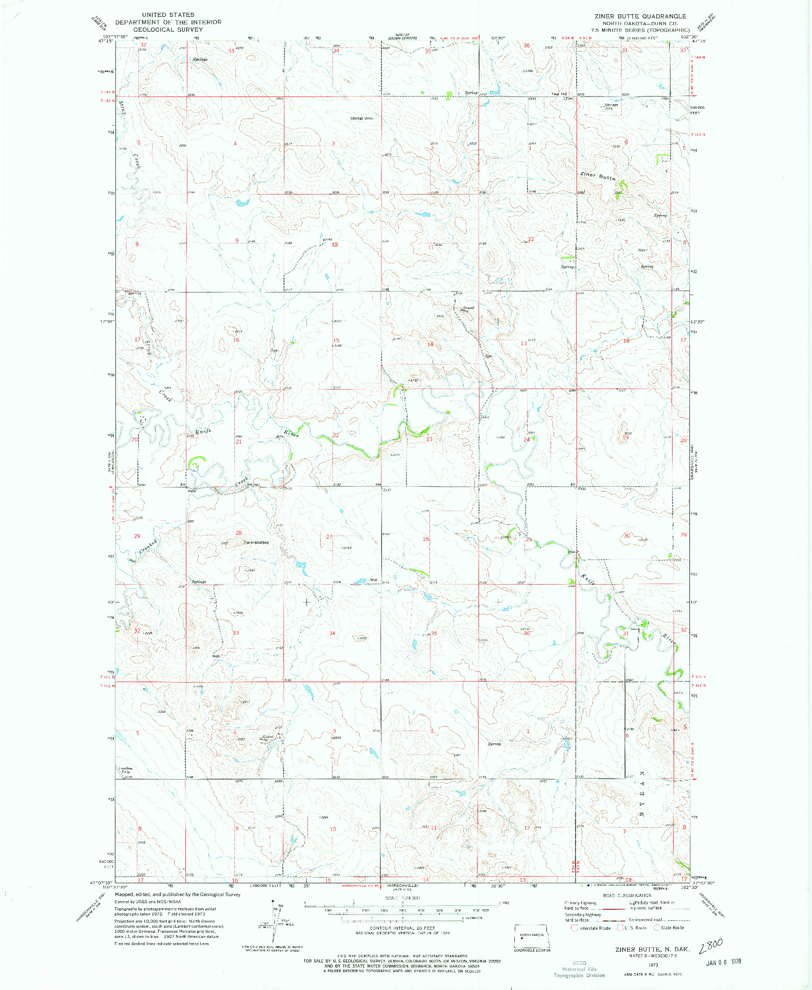 USGS 1:24000-SCALE QUADRANGLE FOR ZINER BUTTE, ND 1973