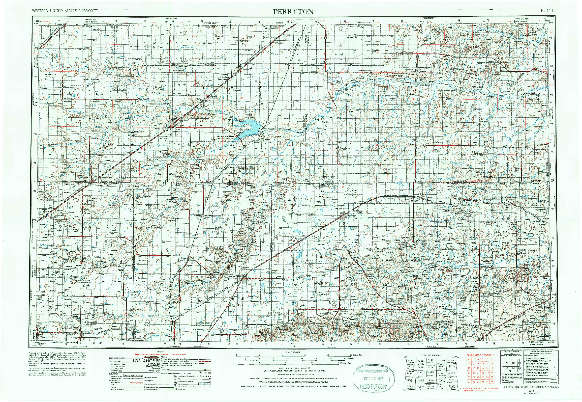 USGS 1:250000-SCALE QUADRANGLE FOR PERRYTON, TX 1954