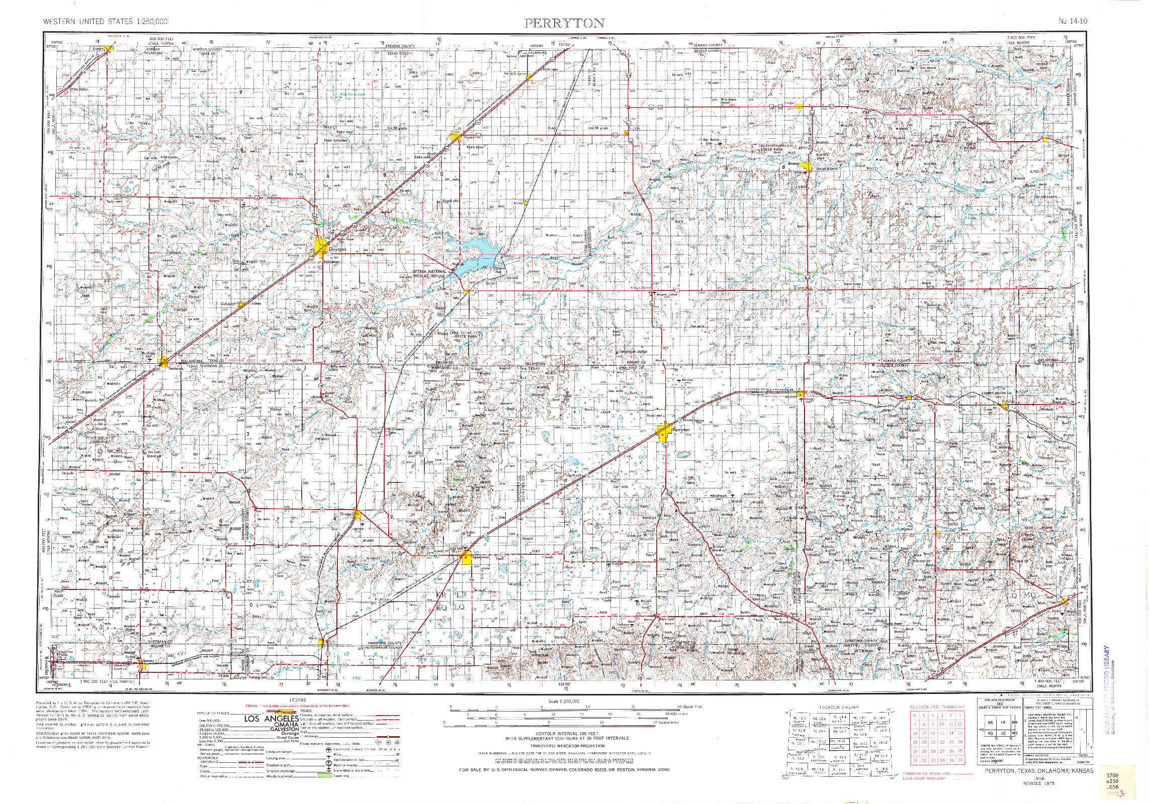 USGS 1:250000-SCALE QUADRANGLE FOR PERRYTON, TX 1954