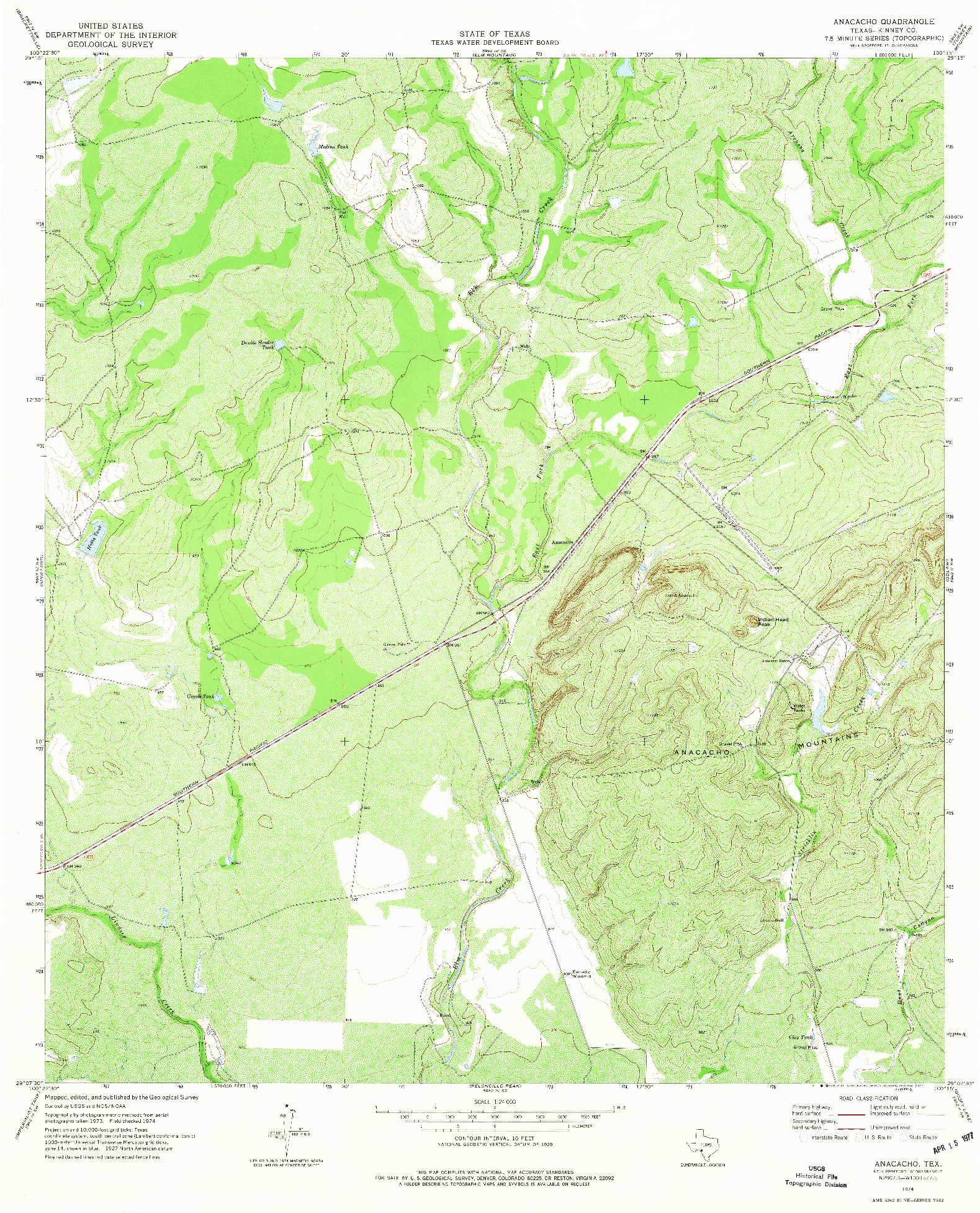 USGS 1:24000-SCALE QUADRANGLE FOR ANACACHO, TX 1974