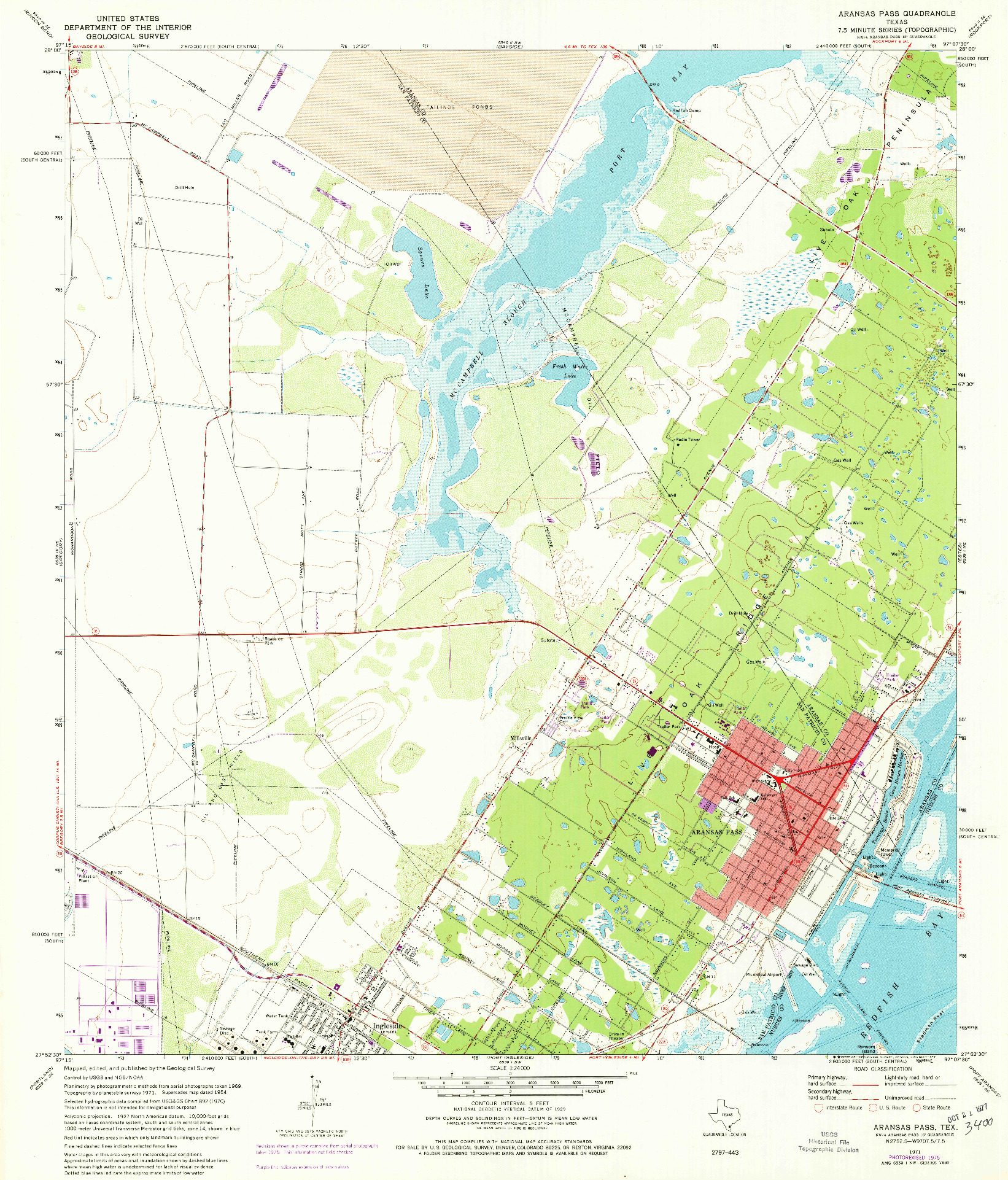 USGS 1:24000-SCALE QUADRANGLE FOR ARANSAS PASS, TX 1971