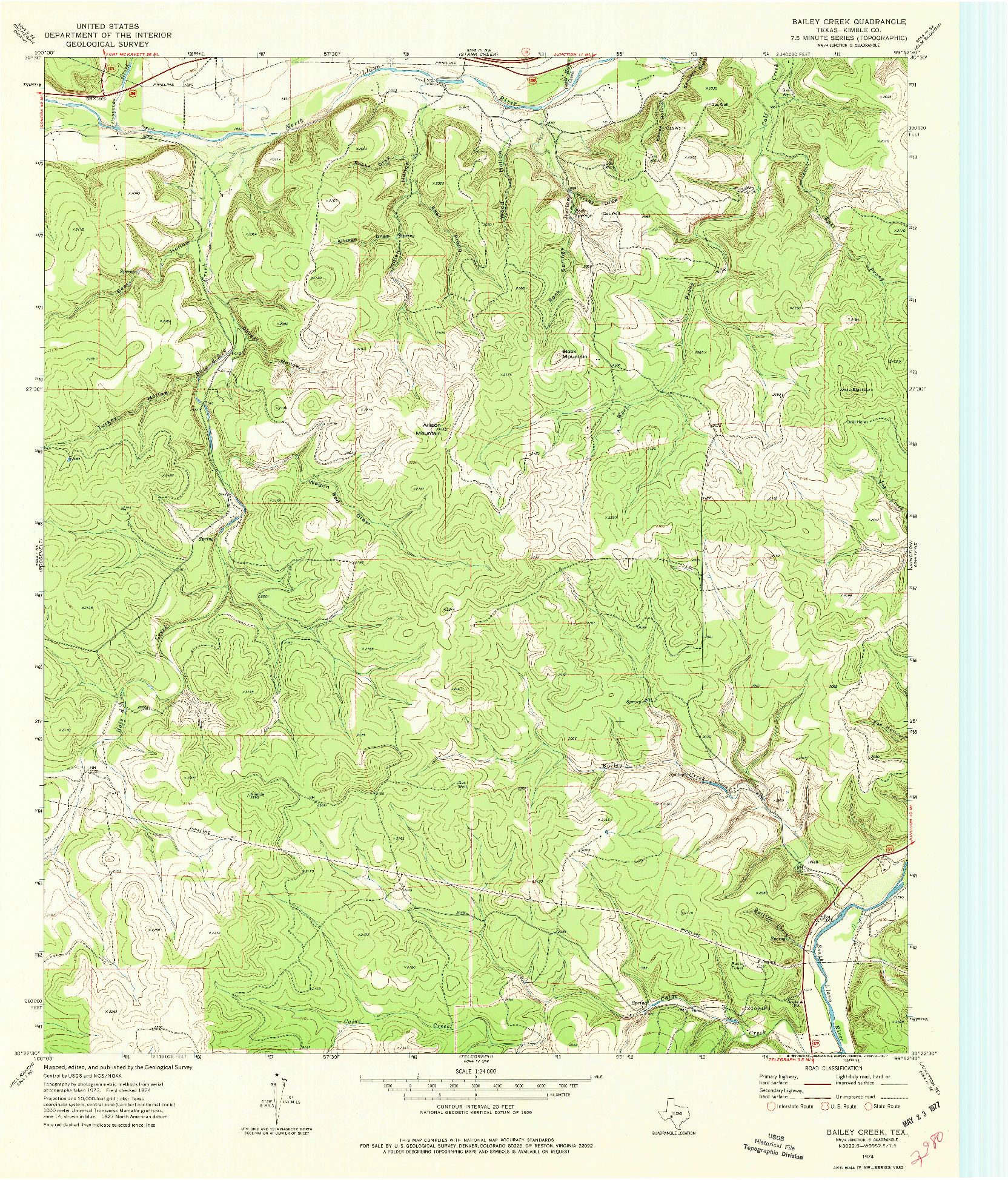USGS 1:24000-SCALE QUADRANGLE FOR BAILEY CREEK, TX 1974