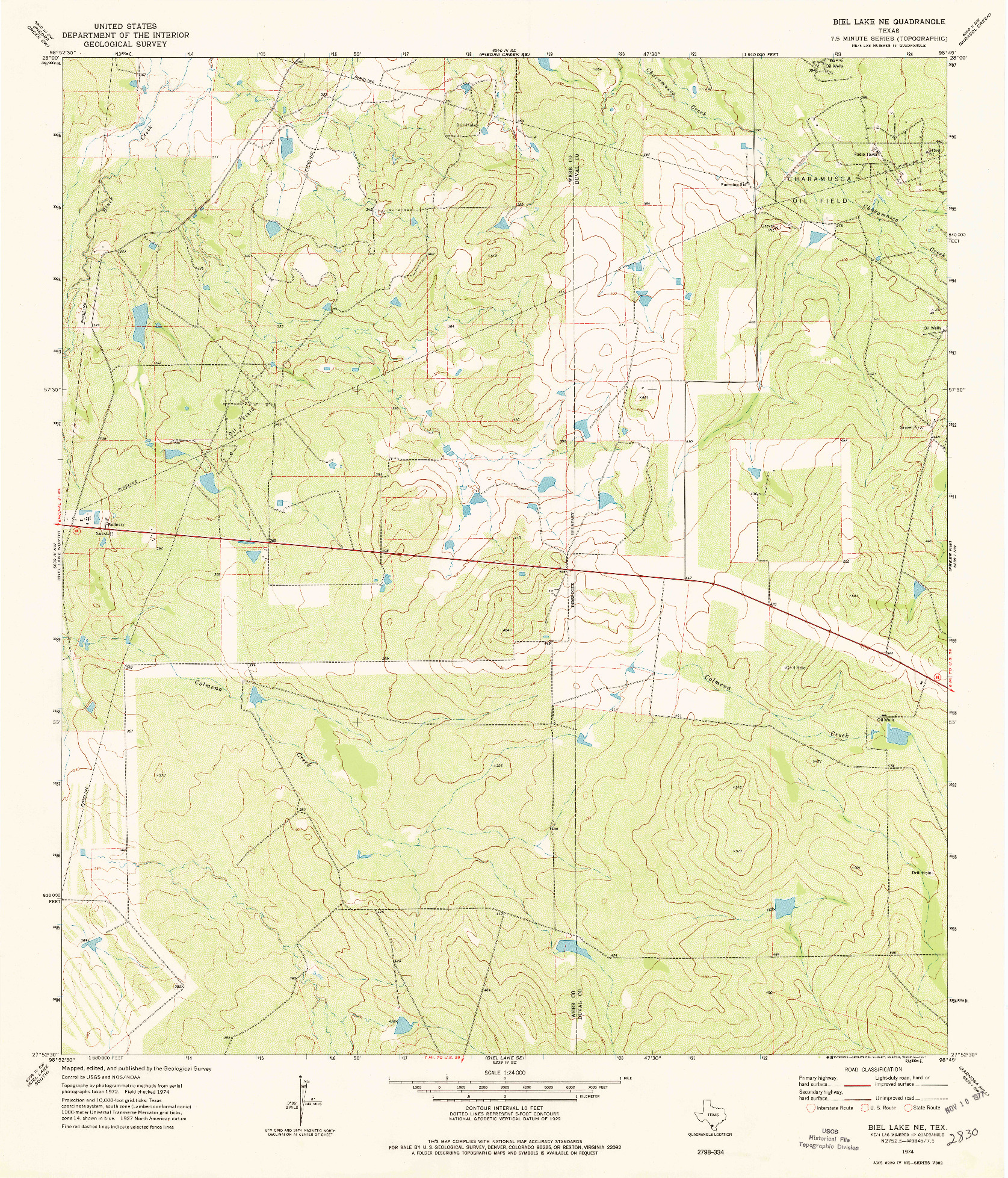 USGS 1:24000-SCALE QUADRANGLE FOR BIEL LAKE NE, TX 1974