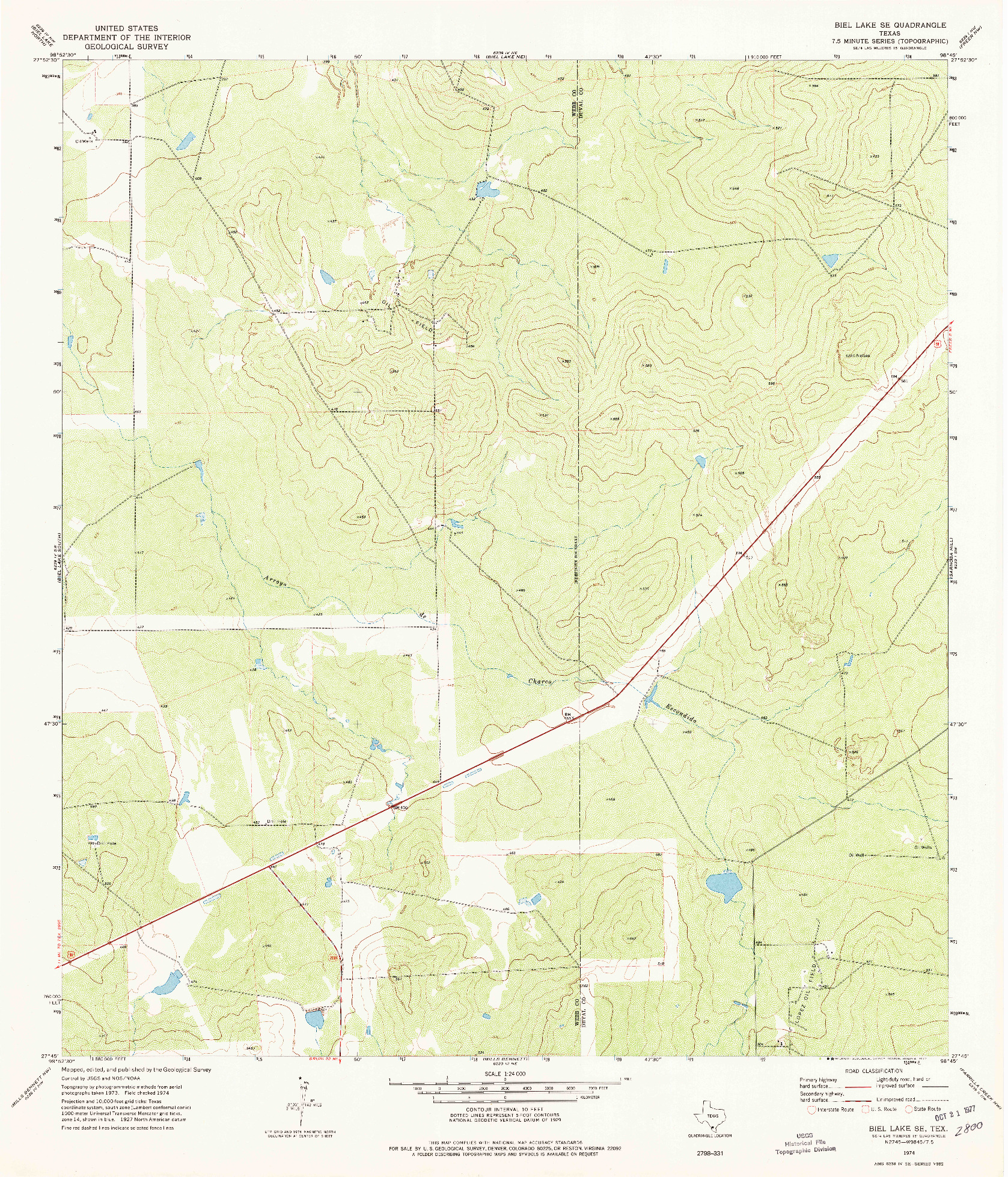 USGS 1:24000-SCALE QUADRANGLE FOR BIEL LAKE SE, TX 1974