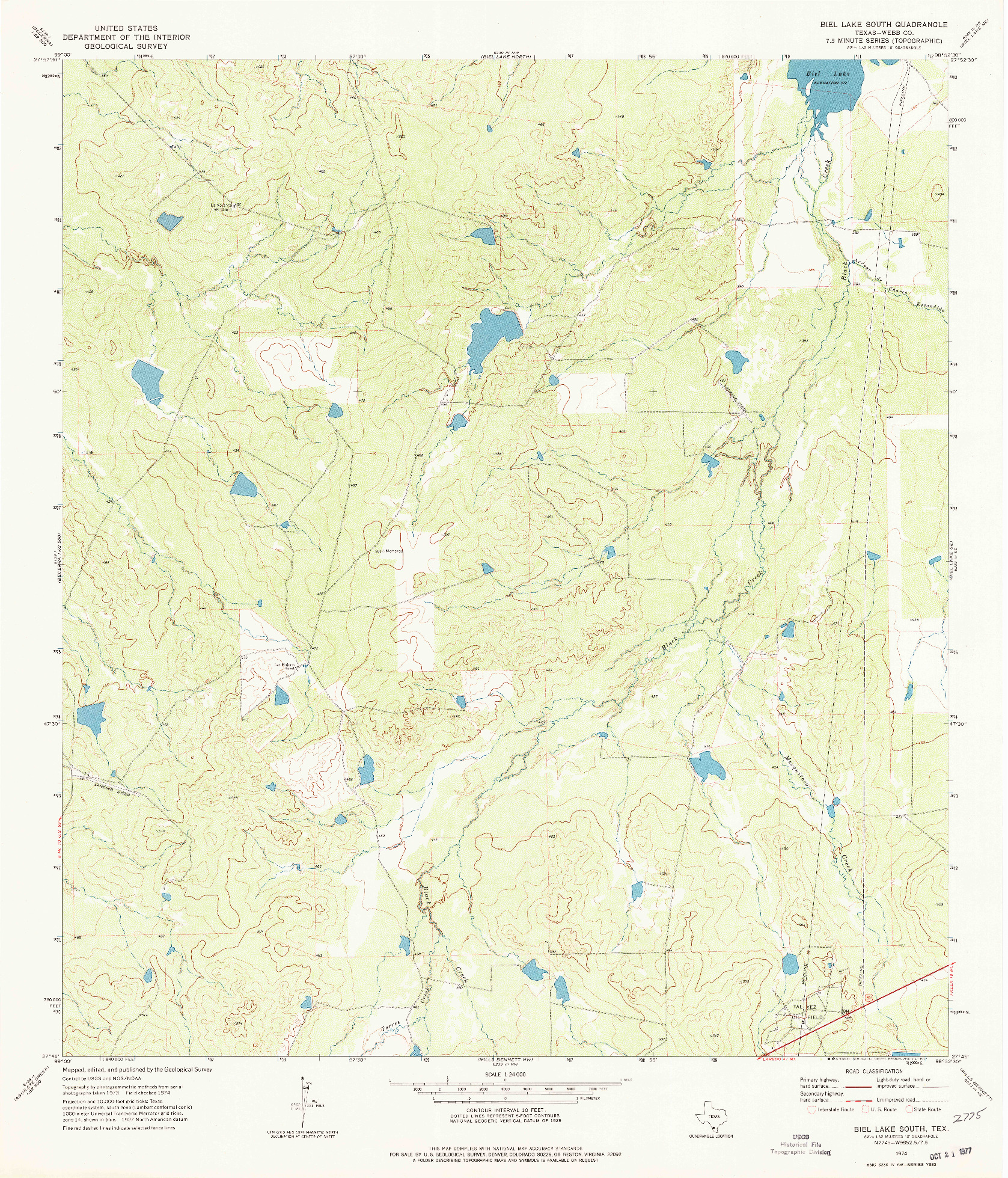 USGS 1:24000-SCALE QUADRANGLE FOR BIEL LAKE SOUTH, TX 1974