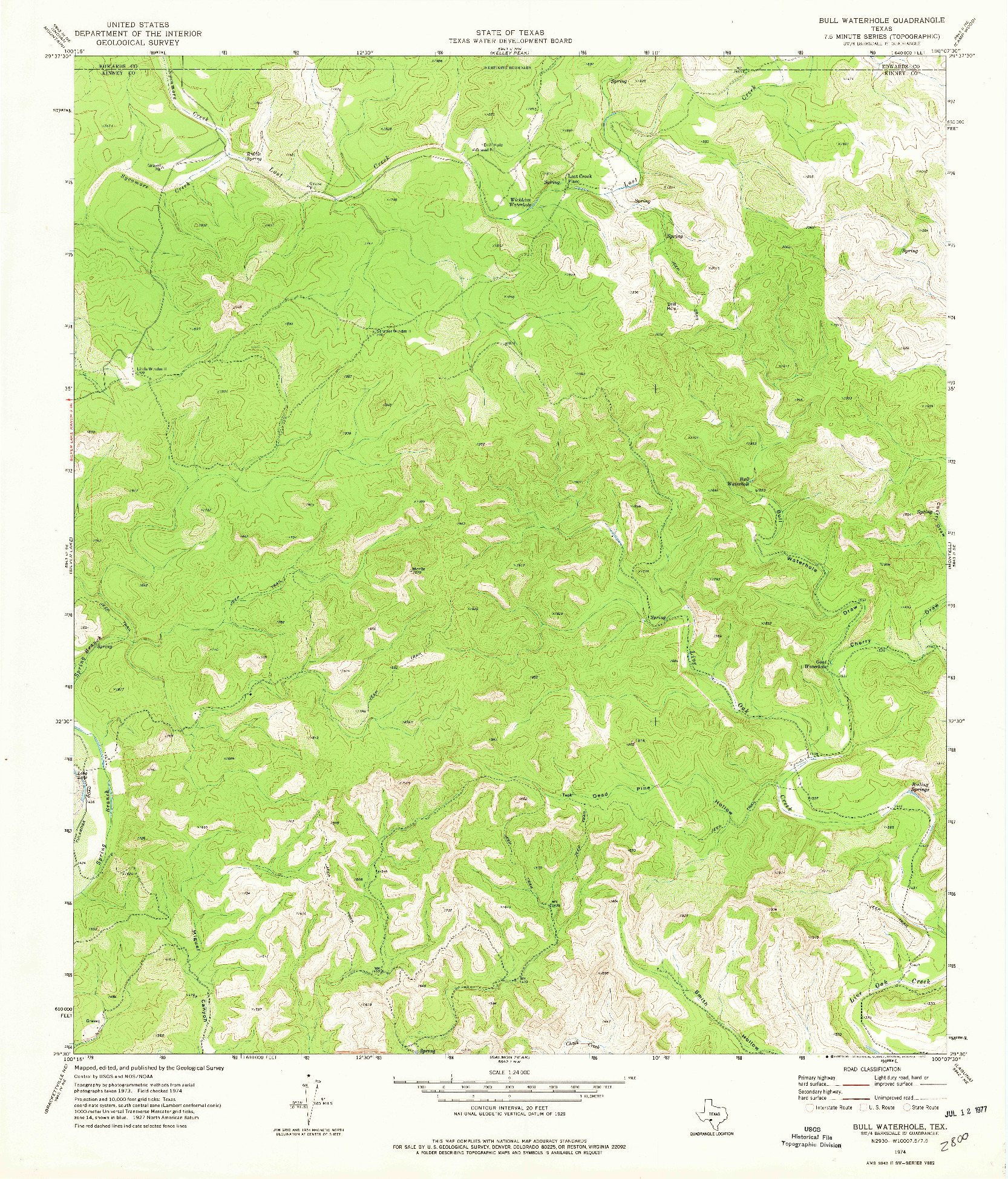 USGS 1:24000-SCALE QUADRANGLE FOR BULL WATERHOLE, TX 1974