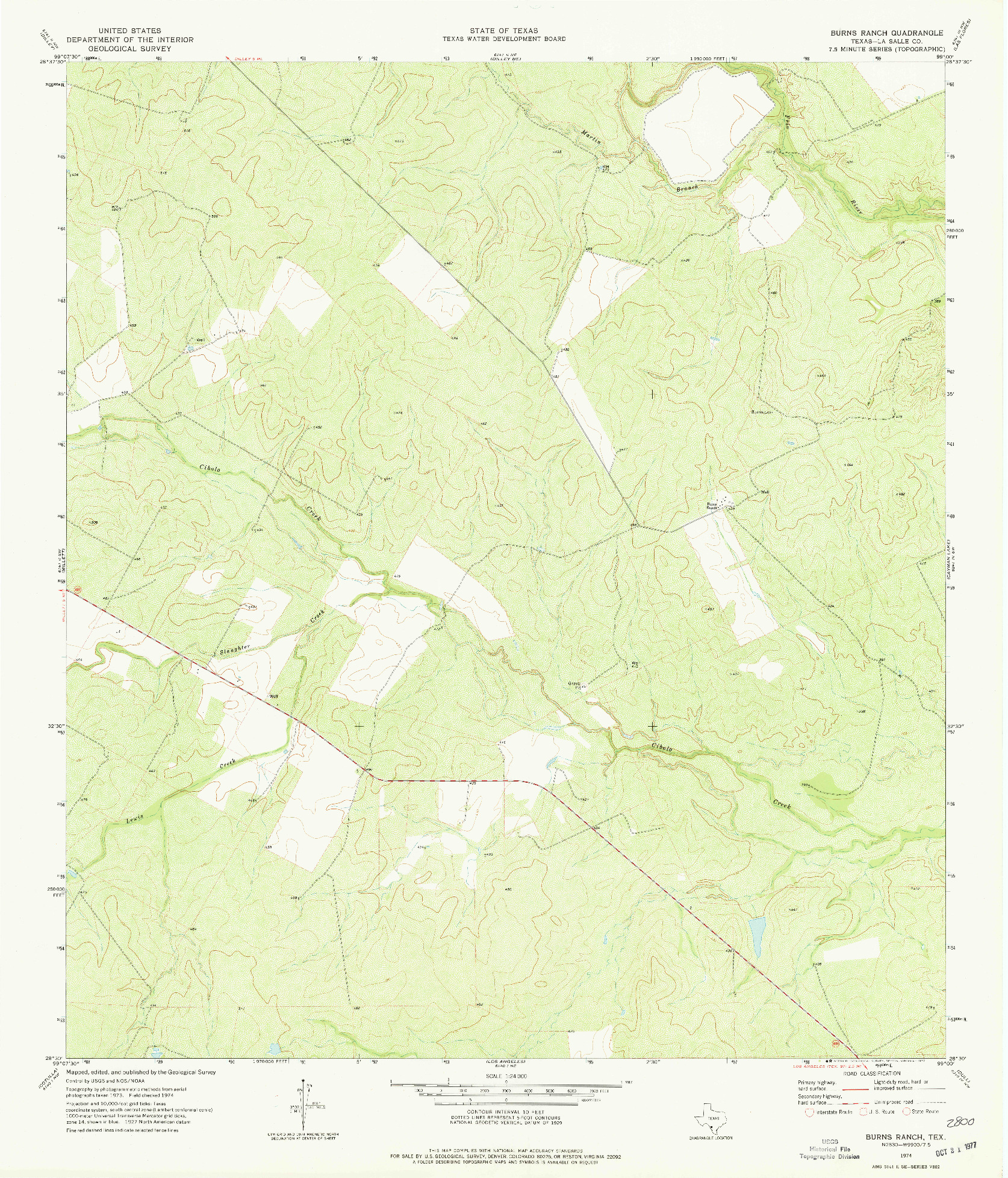 USGS 1:24000-SCALE QUADRANGLE FOR BURNS RANCH, TX 1974