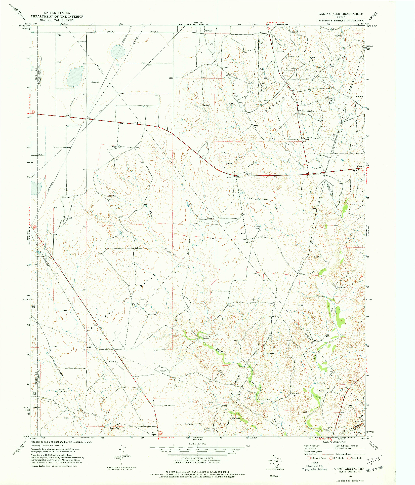 USGS 1:24000-SCALE QUADRANGLE FOR CAMP CREEK, TX 1974