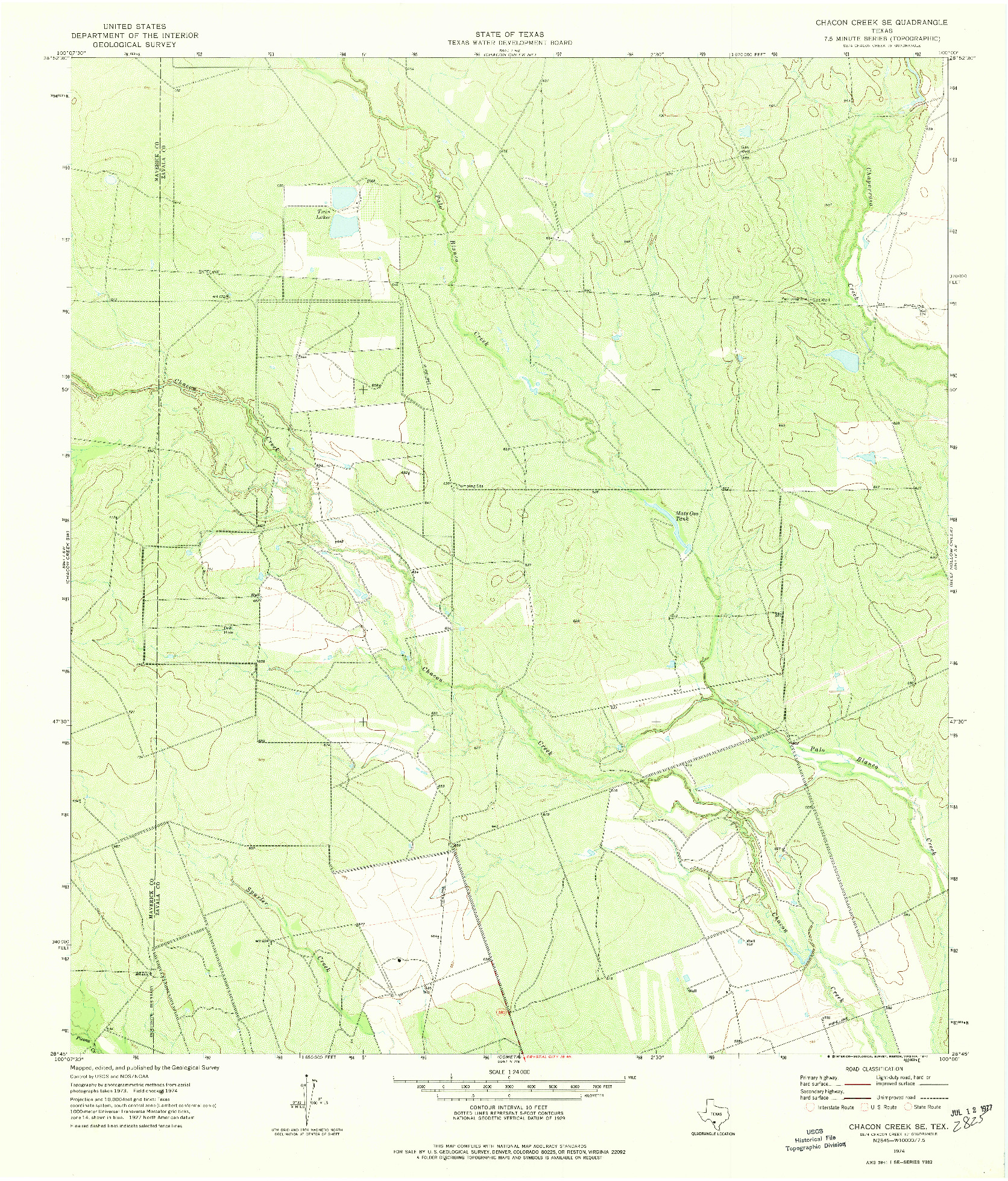 USGS 1:24000-SCALE QUADRANGLE FOR CHACON CREEK SE, TX 1974