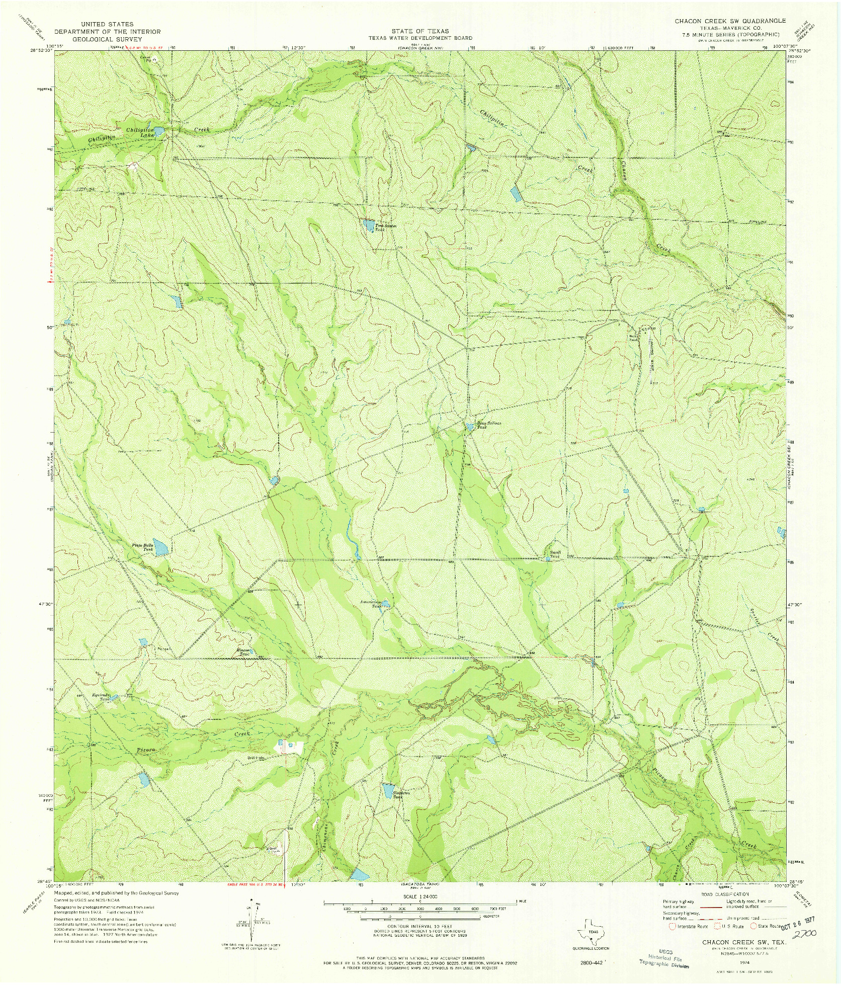 USGS 1:24000-SCALE QUADRANGLE FOR CHACON CREEK SW, TX 1974