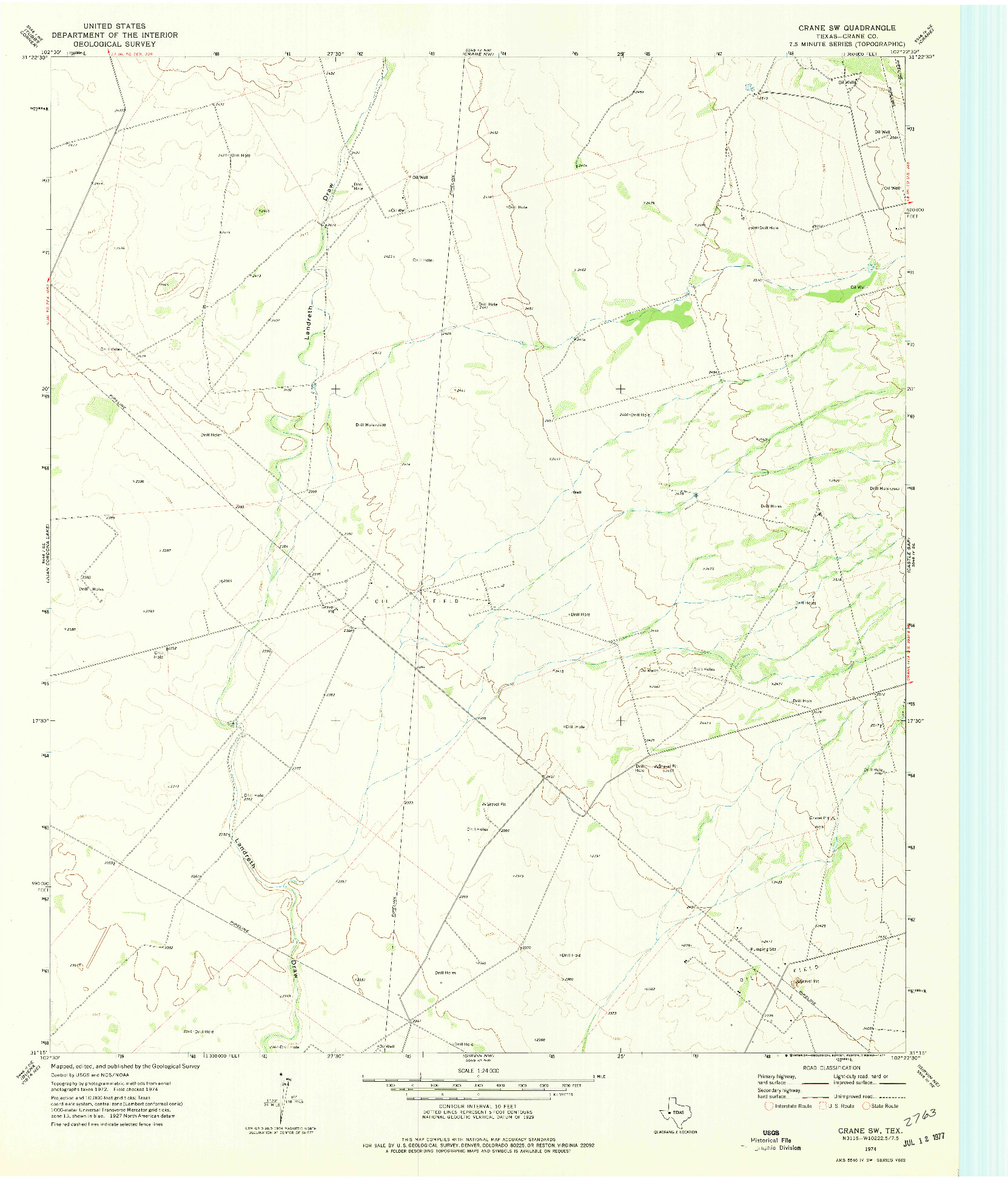 USGS 1:24000-SCALE QUADRANGLE FOR CRANE SW, TX 1974