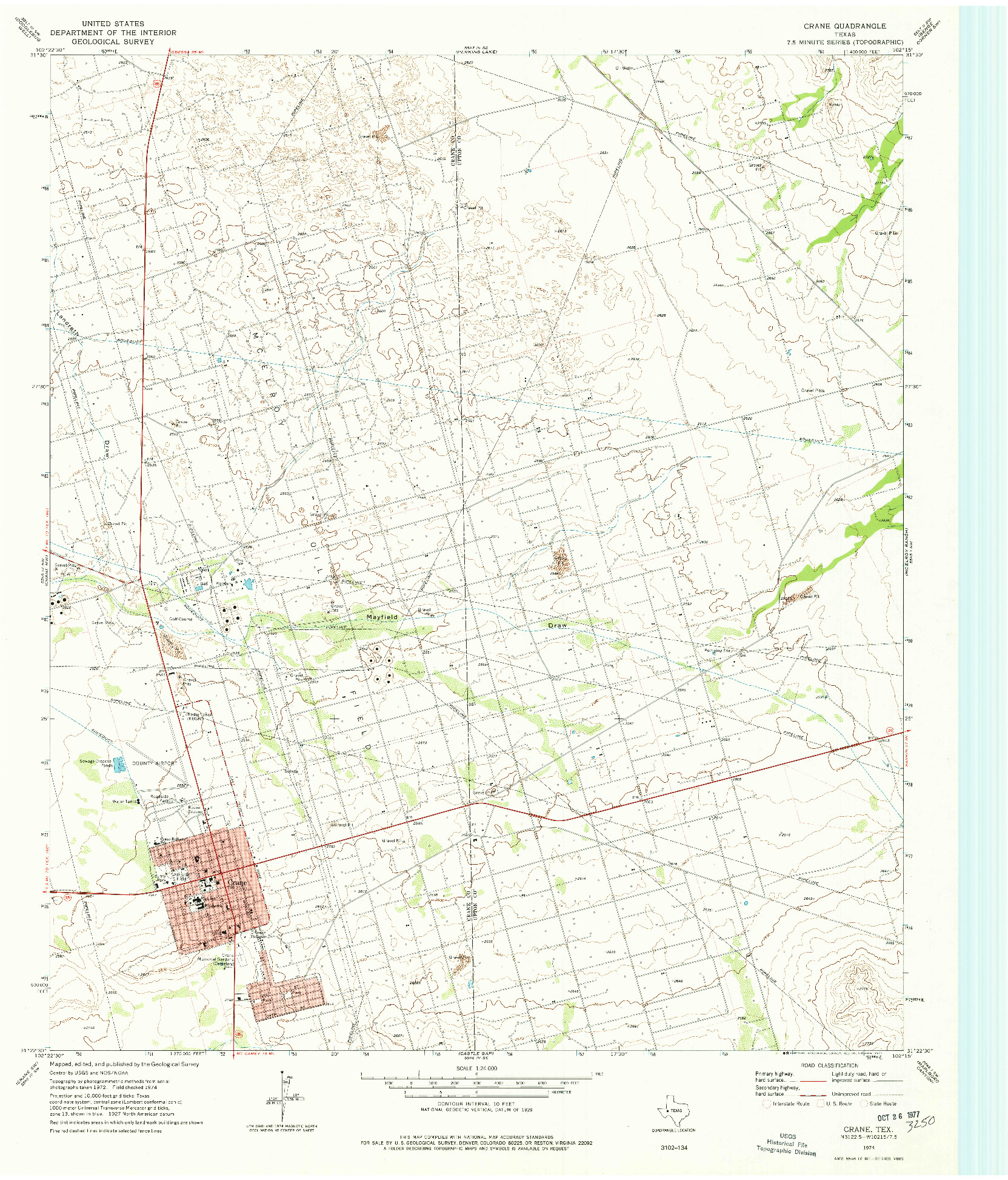 USGS 1:24000-SCALE QUADRANGLE FOR CRANE, TX 1974