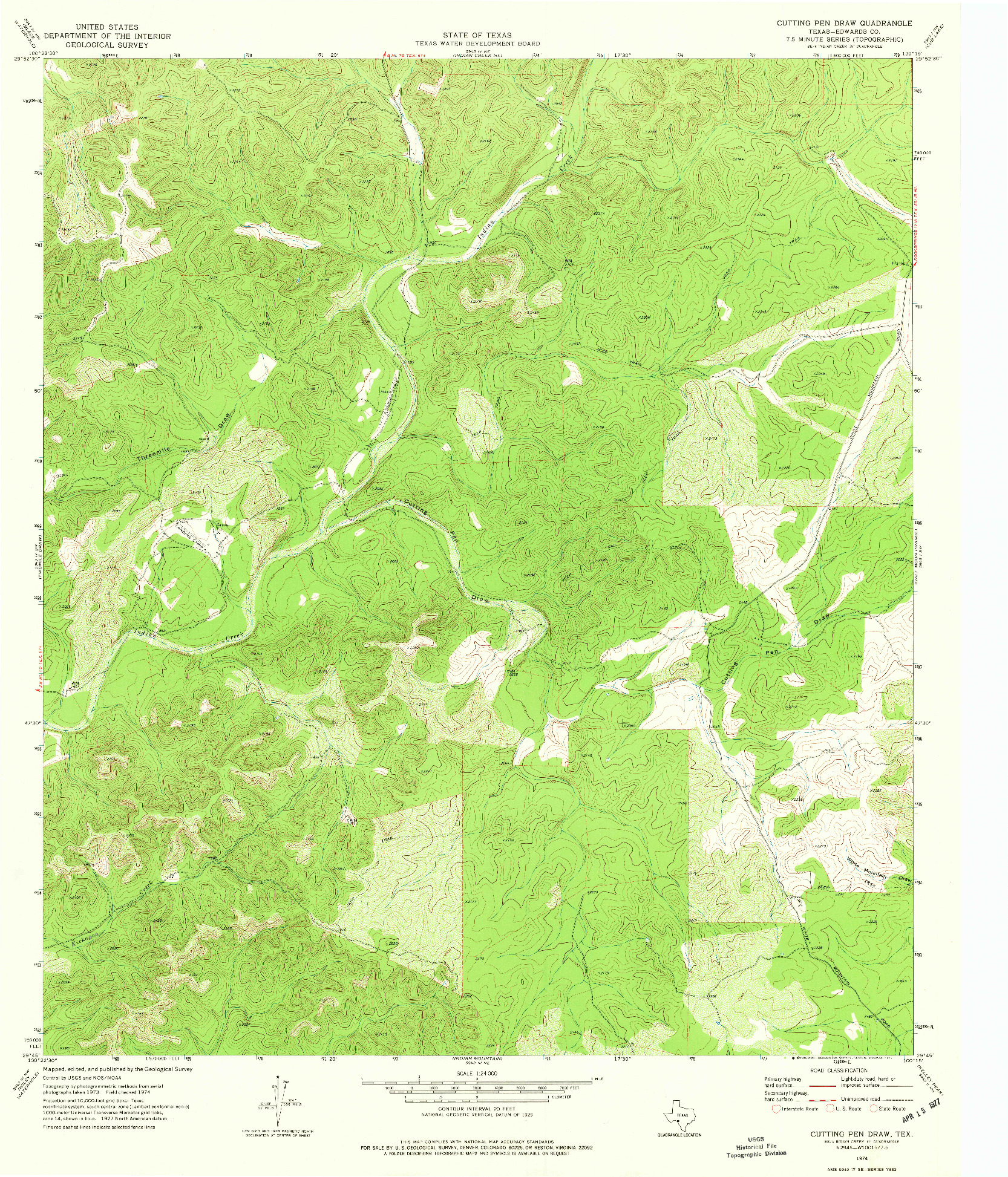 USGS 1:24000-SCALE QUADRANGLE FOR CUTTING PEN DRAW, TX 1974